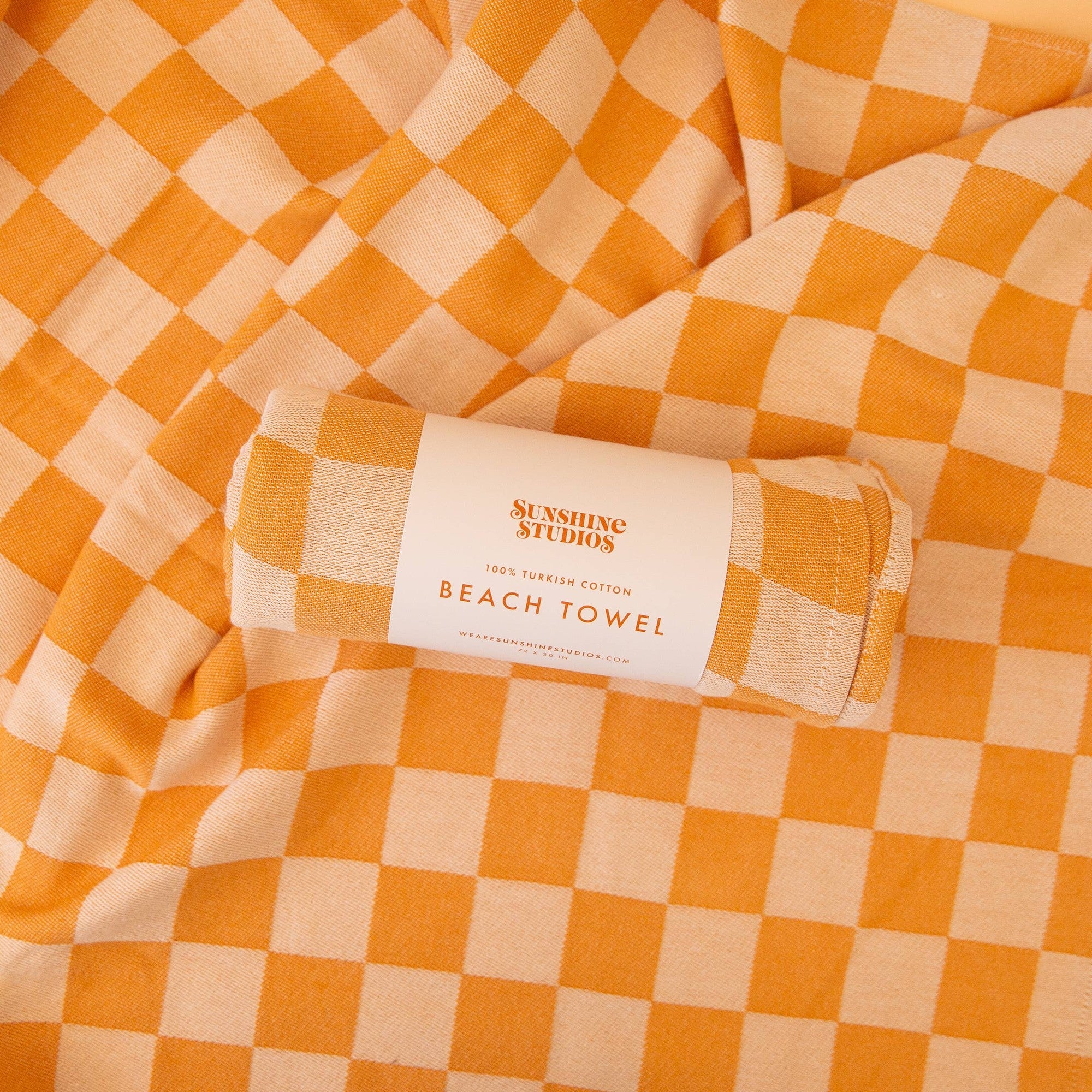 100% Turkish Cotton Sand Resistant Beach Towel in Orange/Tan Checker | Groovy '70s Aesthetic Themed Checkered Large Thin Towel - Image 5