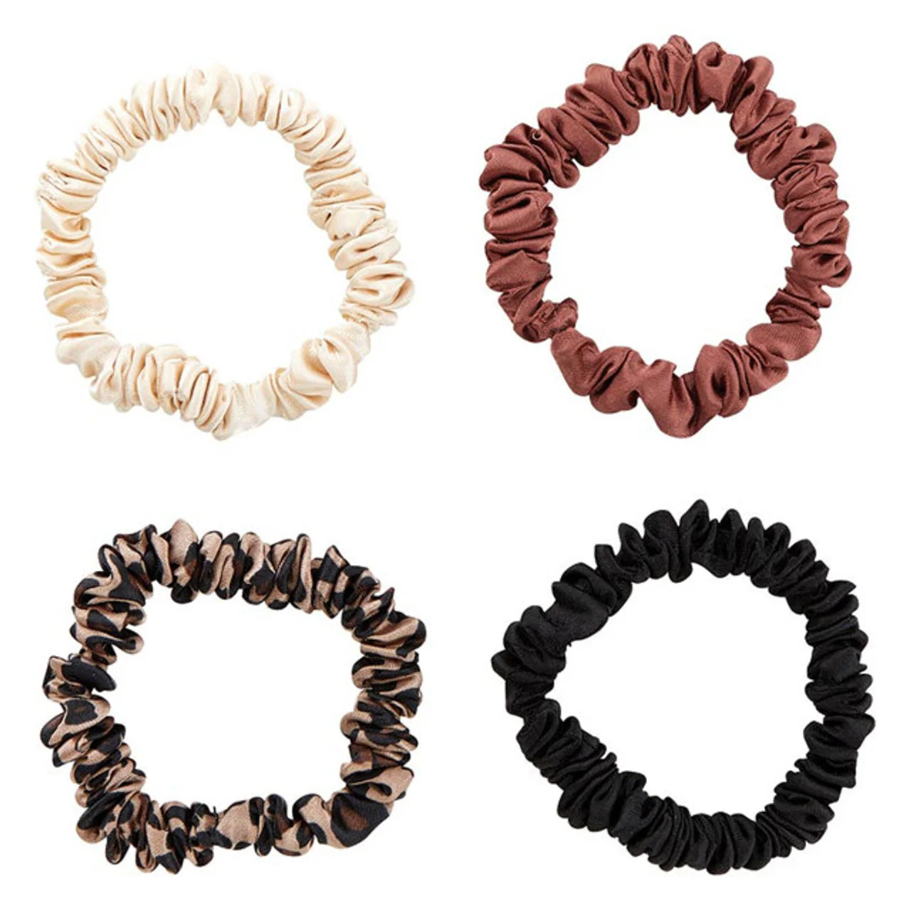 4 Pack Satin Hair Ties in Black / Brown / Cheetah / Nude | Stretchy Scrunchies Hair Accessory - Image 2