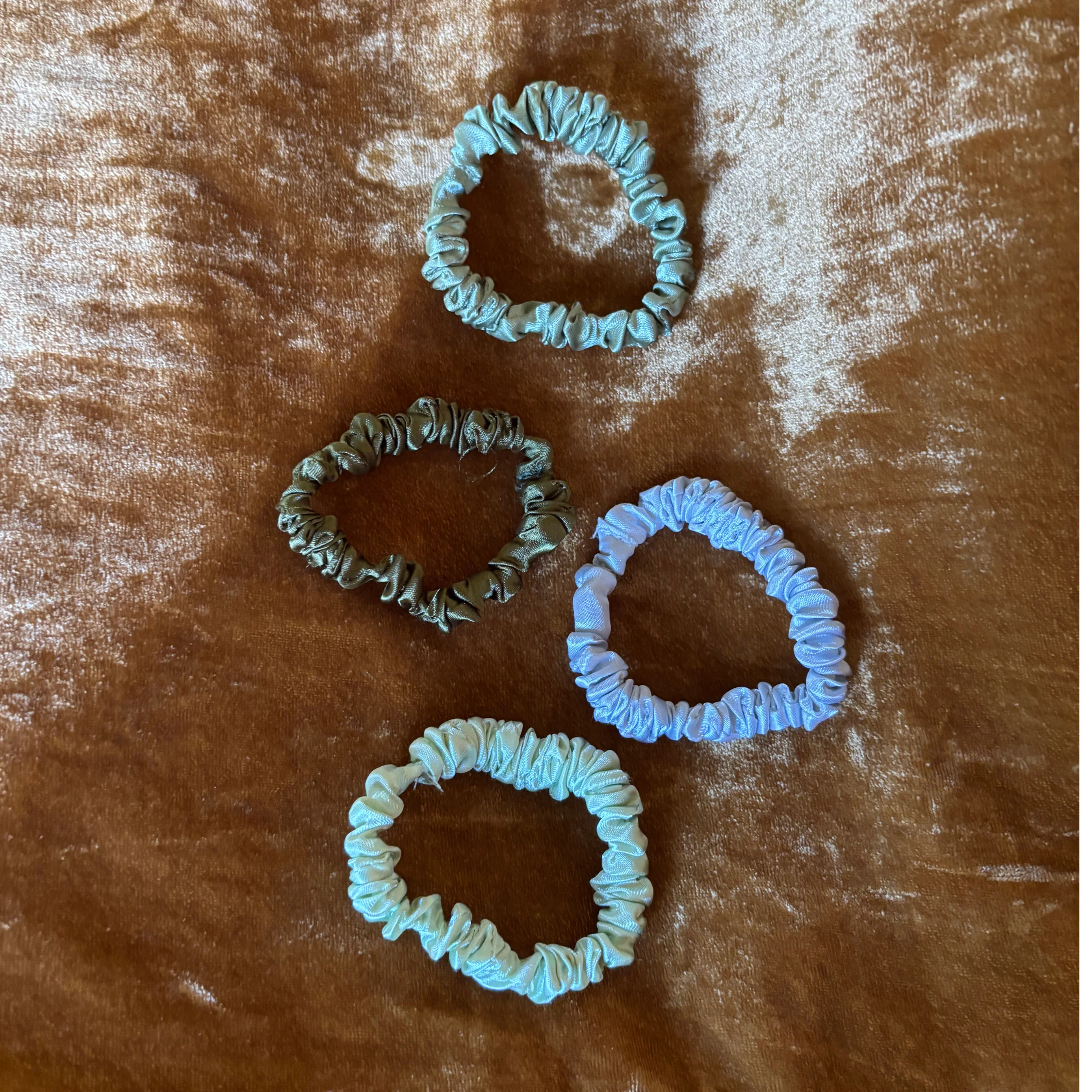 4 Pack Satin Hair Tie Pack in Olive / Sage / Mint / Camo | Poly Satin Scrunchies Hair Accessory - Image 5