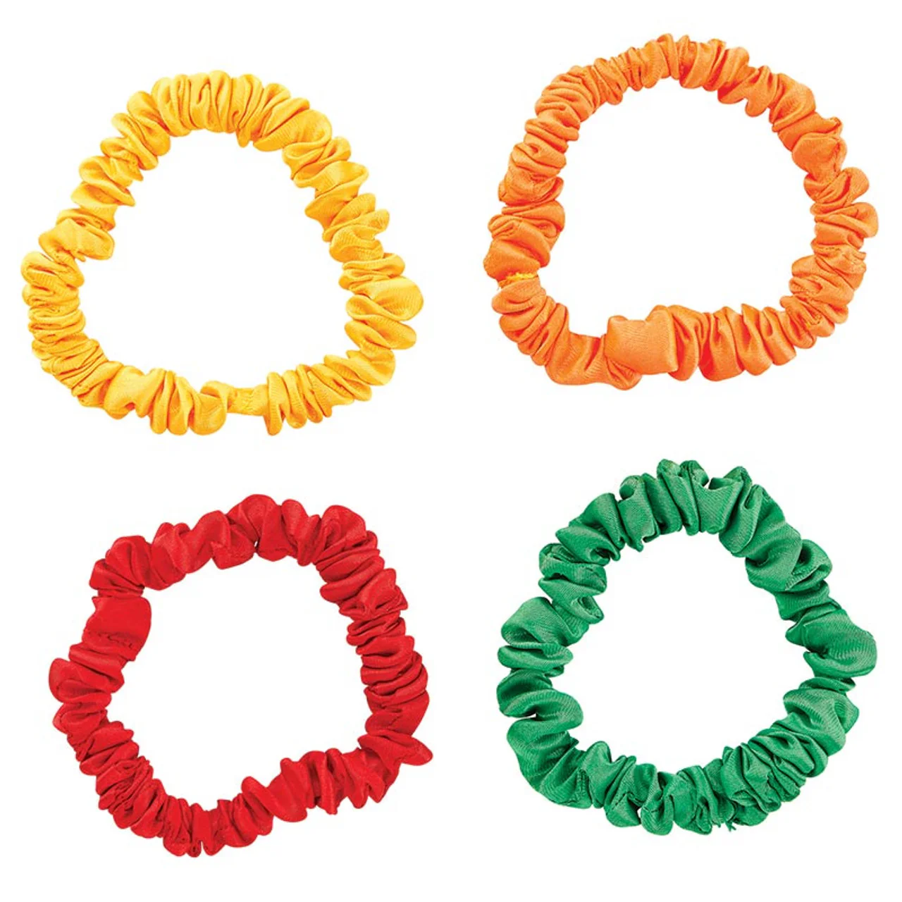 4 Pack Satin Hair Tie Pack in Red / Orange / Yellow / Green | Poly Satin Scrunchies Hair Accessory - Image 2