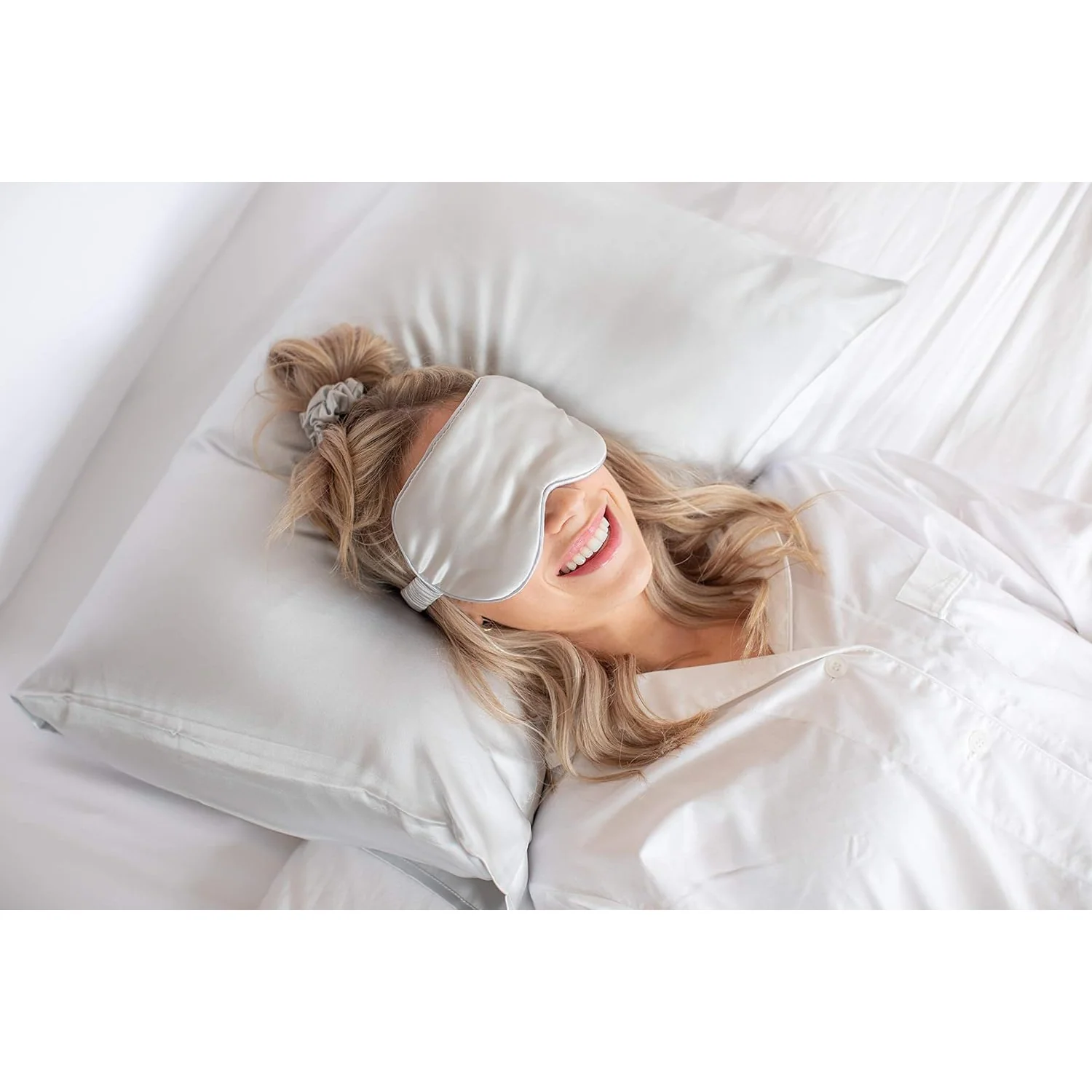 Giftable White Goodnight Gorgeous Satin Sleep Set [Includes Pillowcase, Sleep Mask + Scrunchie] - Image 4