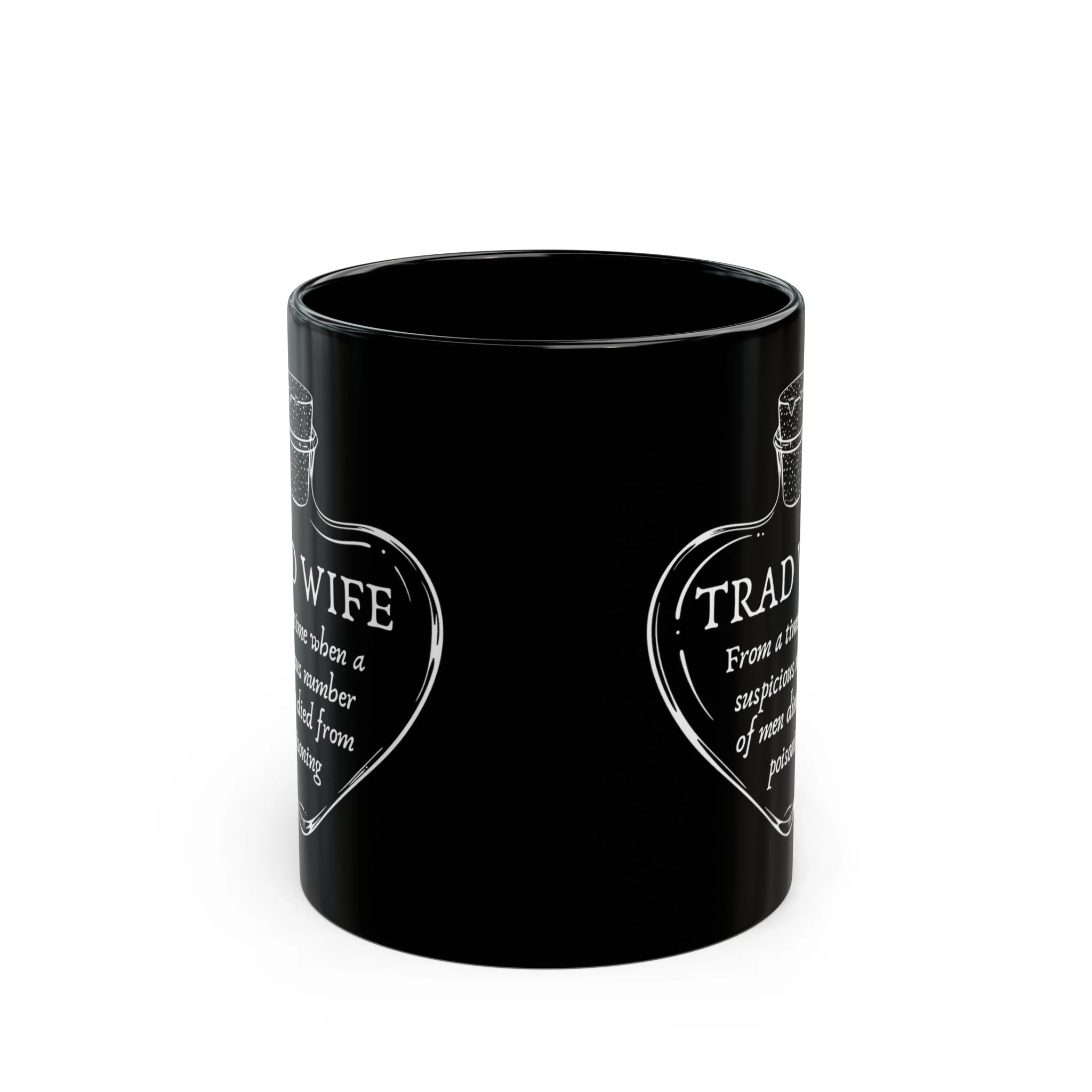 [SATIRE] Trad Wife 11oz Black Mug | Heart Shaped Poison Bottle - Image 3