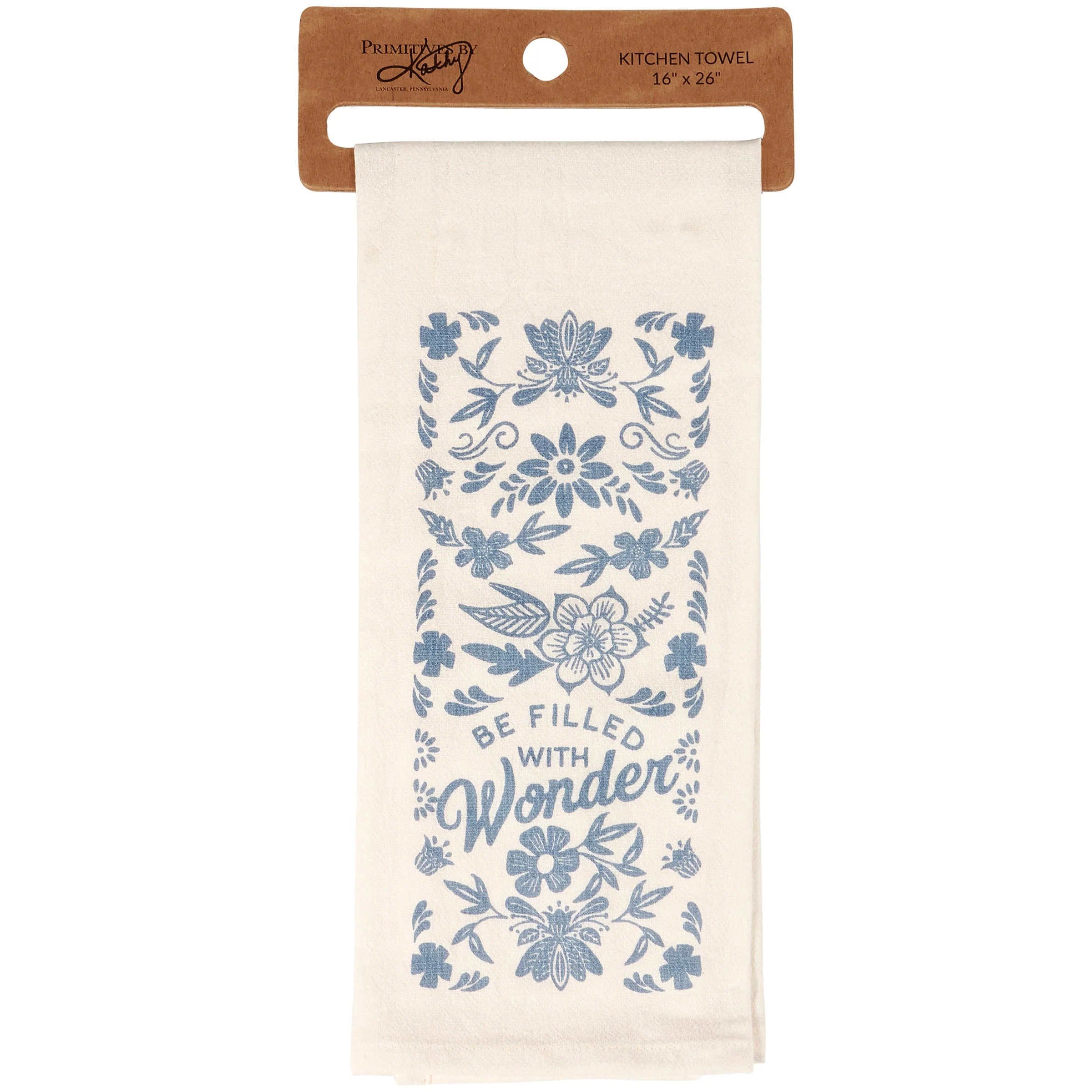 Scandi Style Folk Art "Be Filled With Wonder" Hand Illustrated Kitchen Towel | Hangable, Absorbent 100% Cotton Tea Towel or Dish Cloth - Image 2