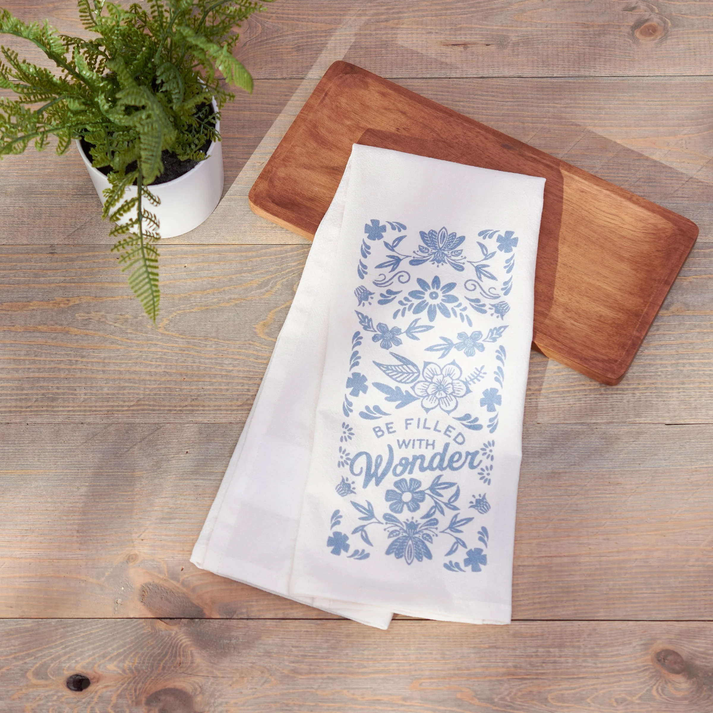 Scandi Style Folk Art "Be Filled With Wonder" Hand Illustrated Kitchen Towel | Hangable, Absorbent 100% Cotton Tea Towel or Dish Cloth - Image 4