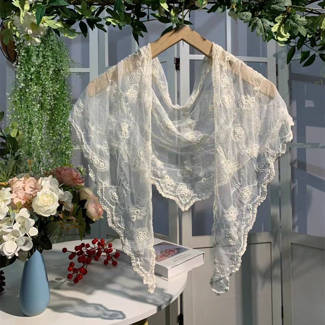 Romance Novel Heroine Stemmed Flowers Embroidered Lace Small Shawl Scarf or Shrug - Image 2