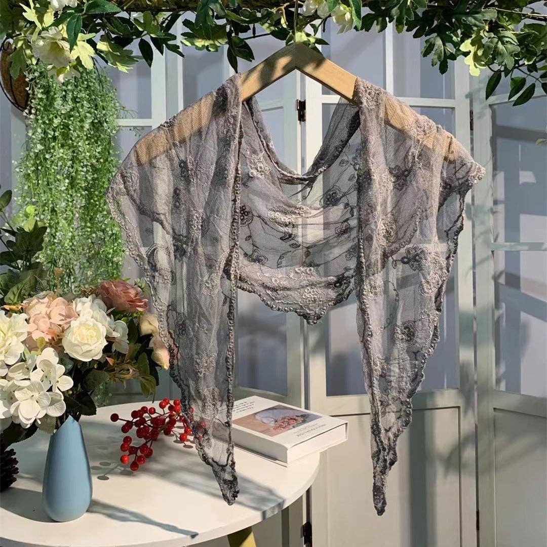 Romance Novel Heroine Stemmed Flowers Embroidered Lace Small Shawl Scarf or Shrug - Image 3