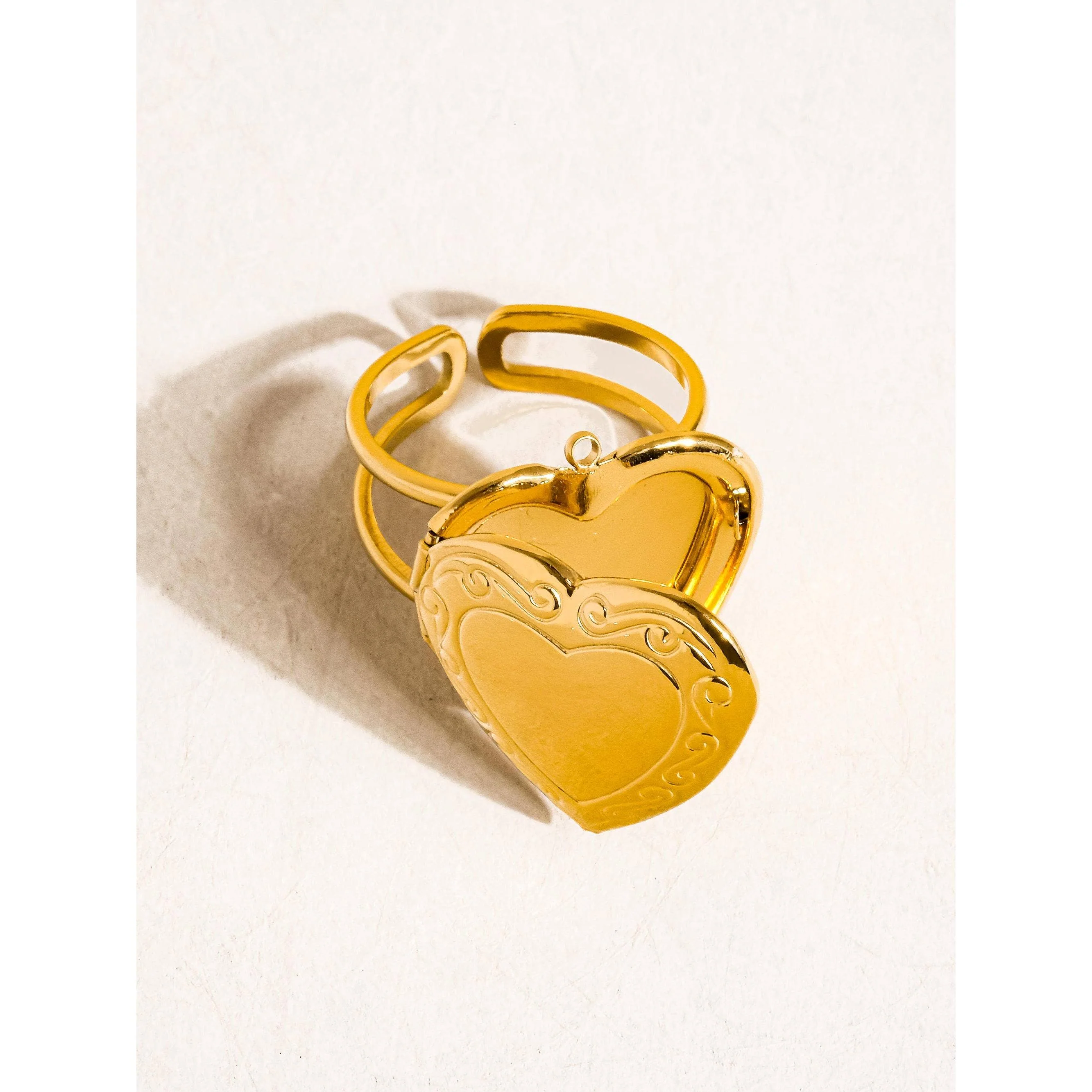 Sefina 18K Gold Non-Tarnish Heart Locket Adjustable Ring - Image 3