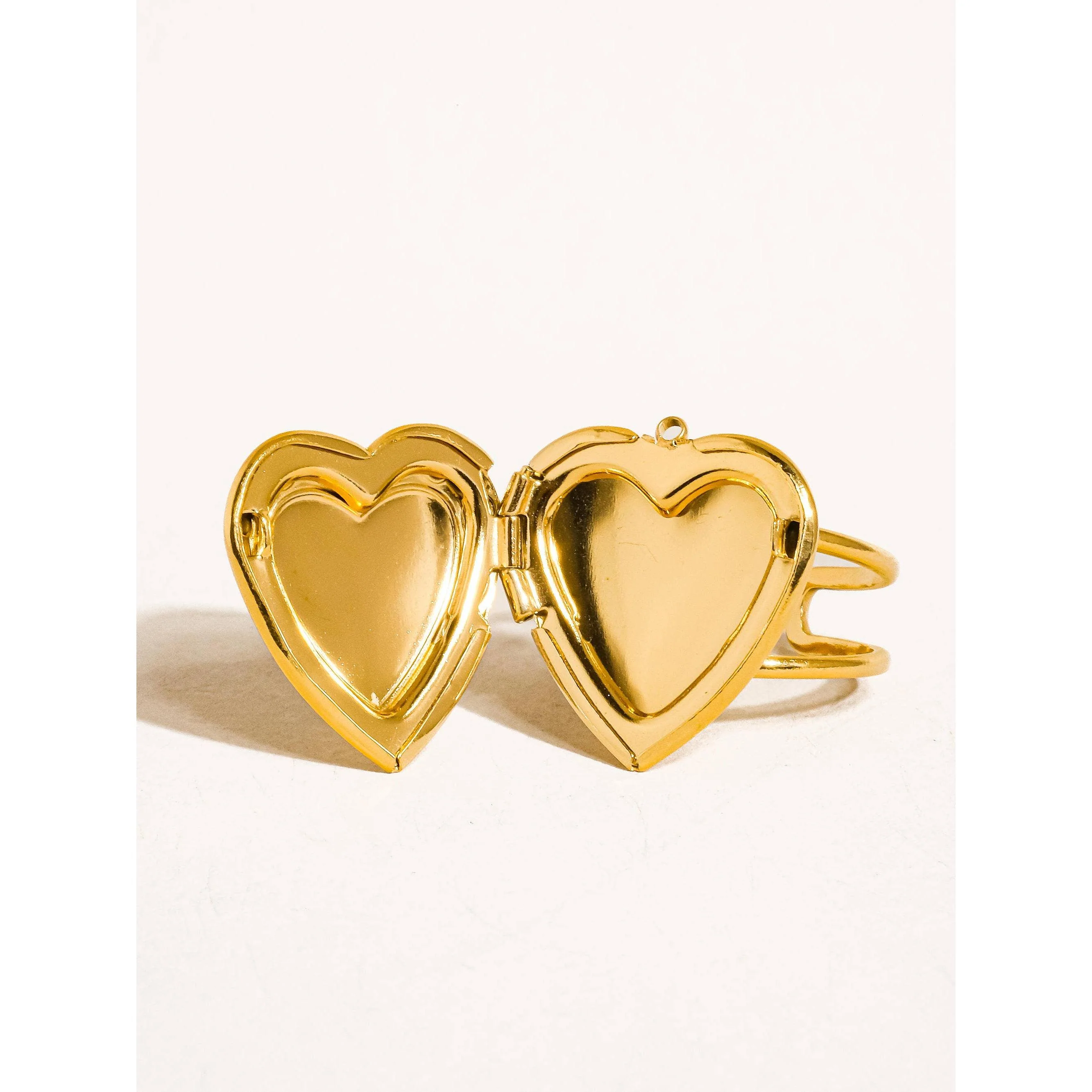 Sefina 18K Gold Non-Tarnish Heart Locket Adjustable Ring - Image 4