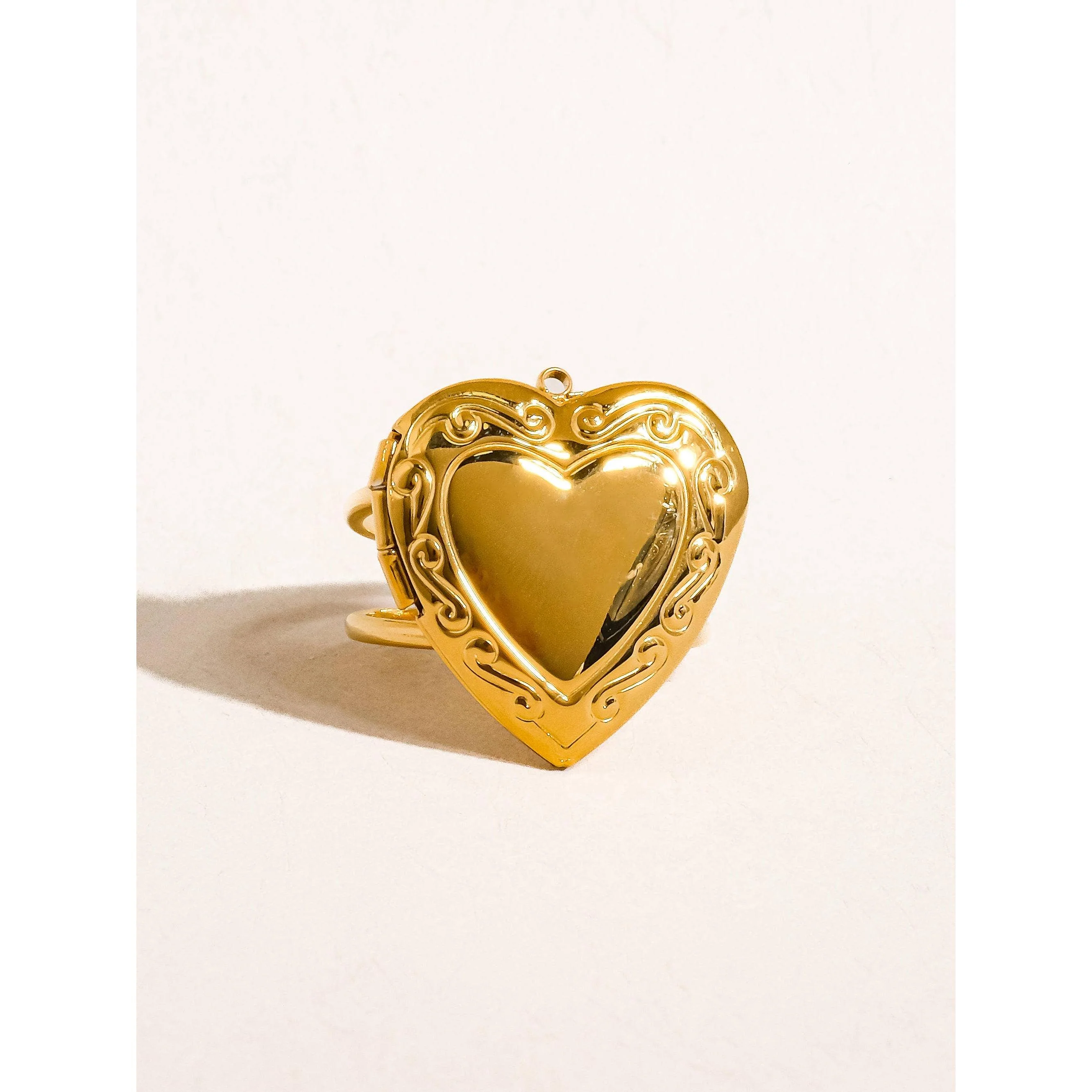 Sefina 18K Gold Non-Tarnish Heart Locket Adjustable Ring - Image 5