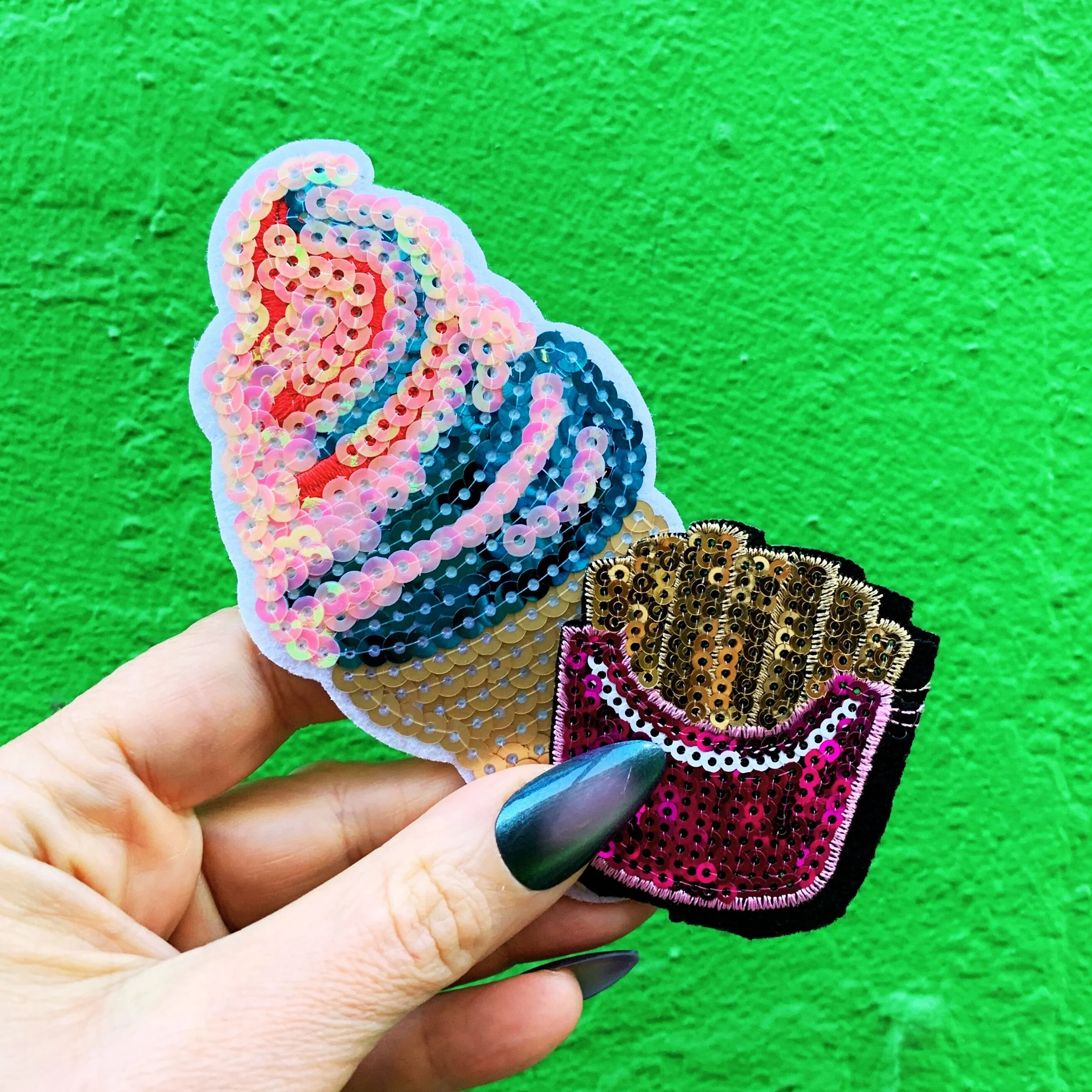 Sequined French Fries Patch | DIY Jacket & Backpack Decoration Sew or Iron On - Image 2
