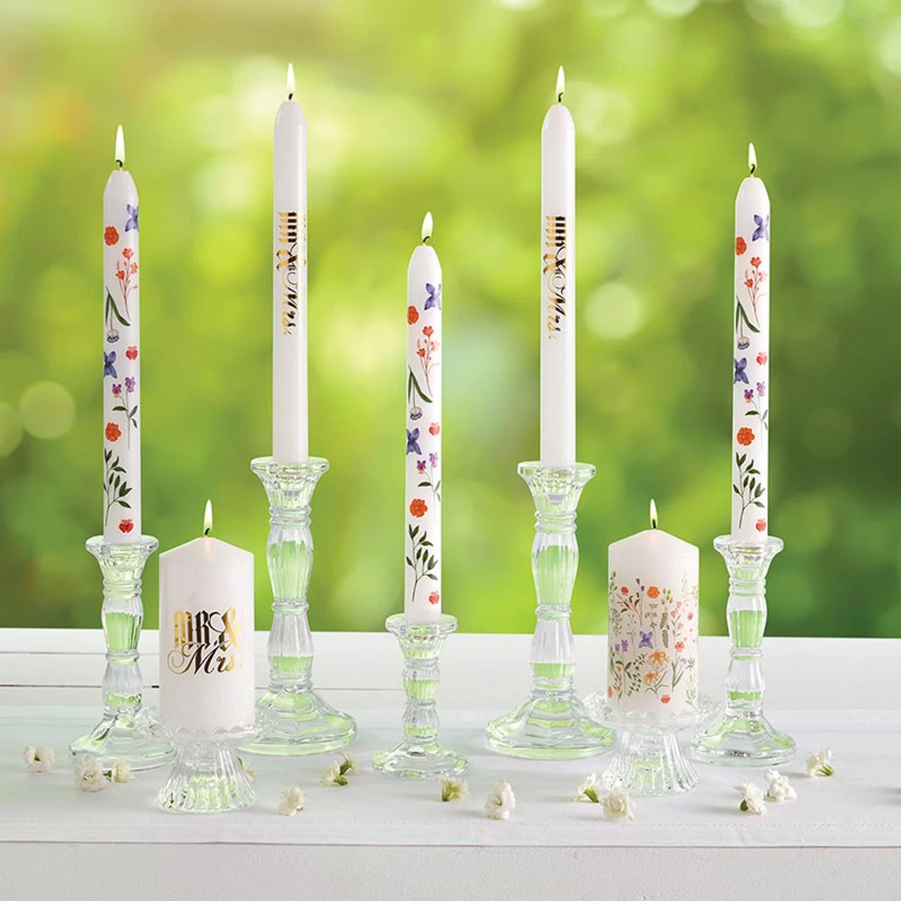 Set of 2 Boho Flowers Tapered Candle  | Aesthetic Unscented Table Decor Floral Candle Sticks - Image 3