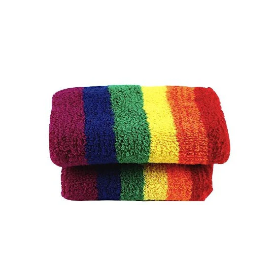 '80s Style Rainbow Wristbands | Absorbent Stretch Exercise Cuffs - Image 2