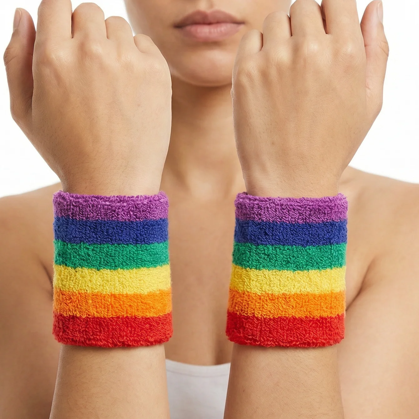 '80s Style Rainbow Wristbands | Absorbent Stretch Exercise Cuffs - Image 5