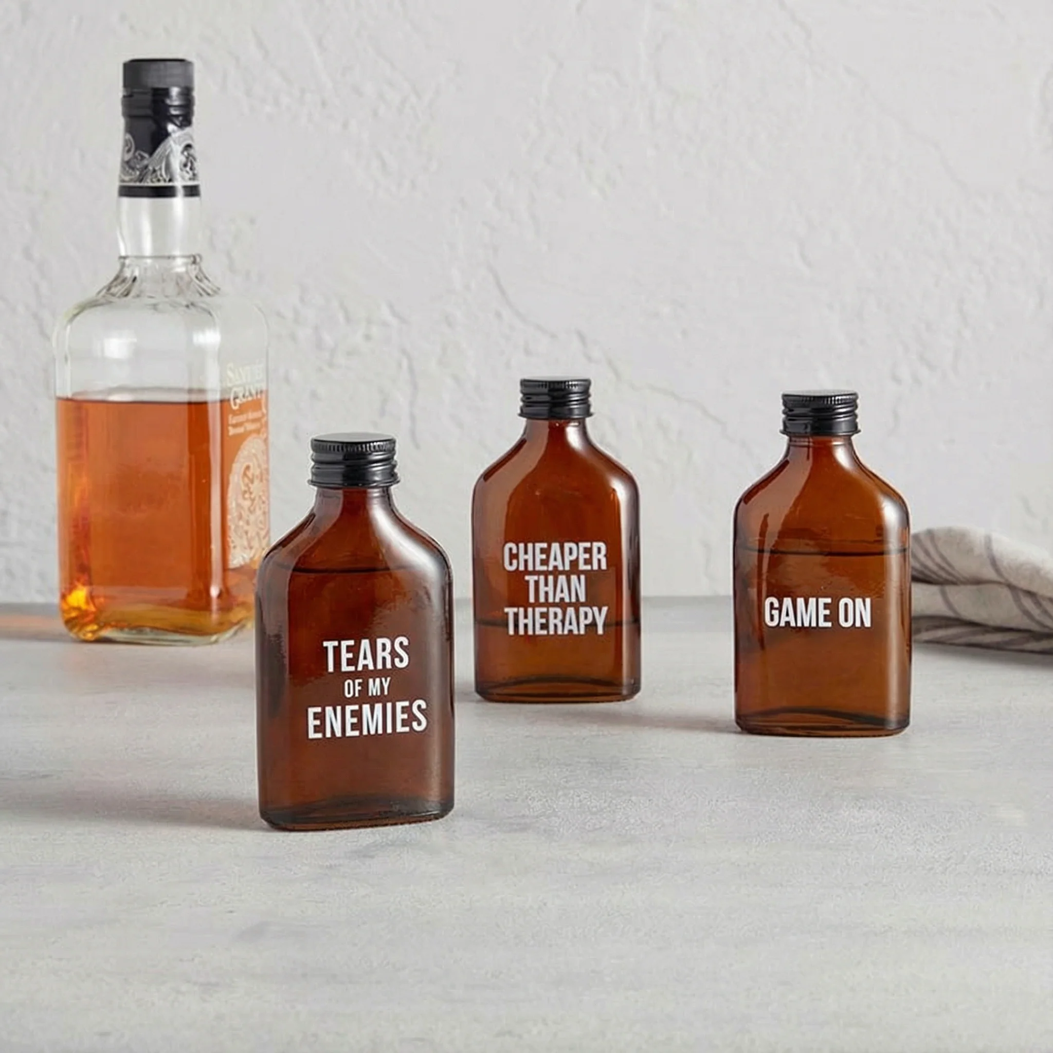 Set of 3 Amber Mini Flask | Gifts for Him - Image 6