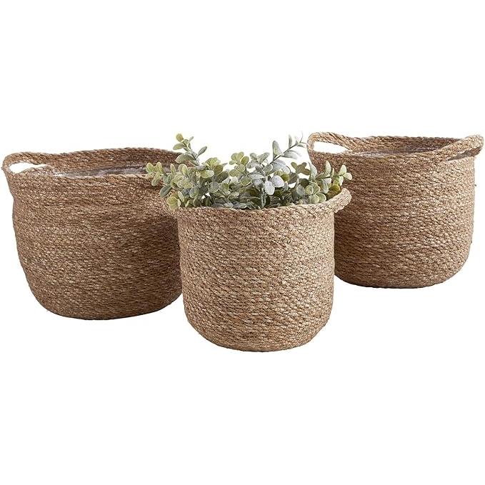 Set of 3 Small Round Cylinder Basket Set | Storage Bins with Handles Home Shelf Organizers - Image 2