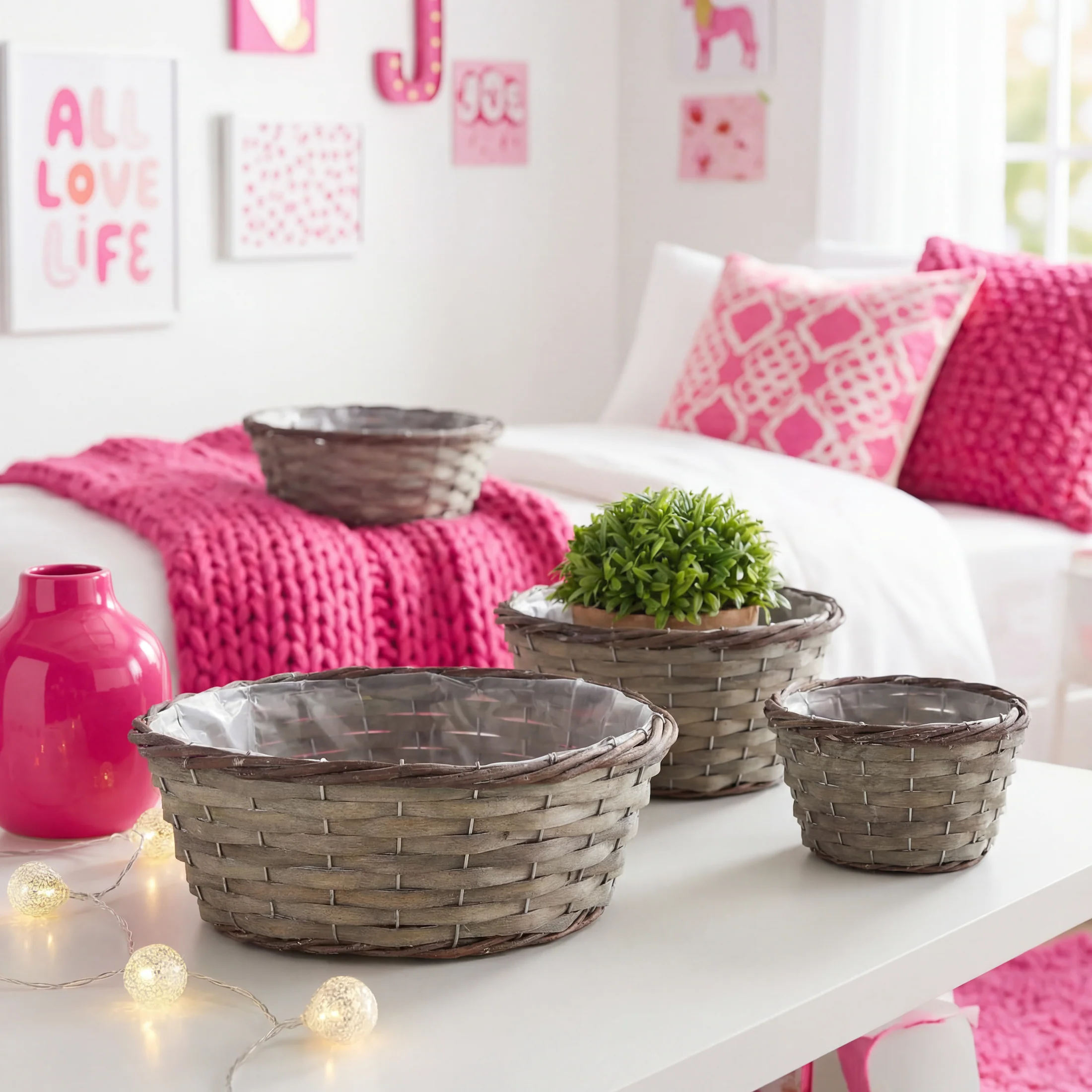 Set of 4 Round Bamboo Basket Set Dual Color - Image 2