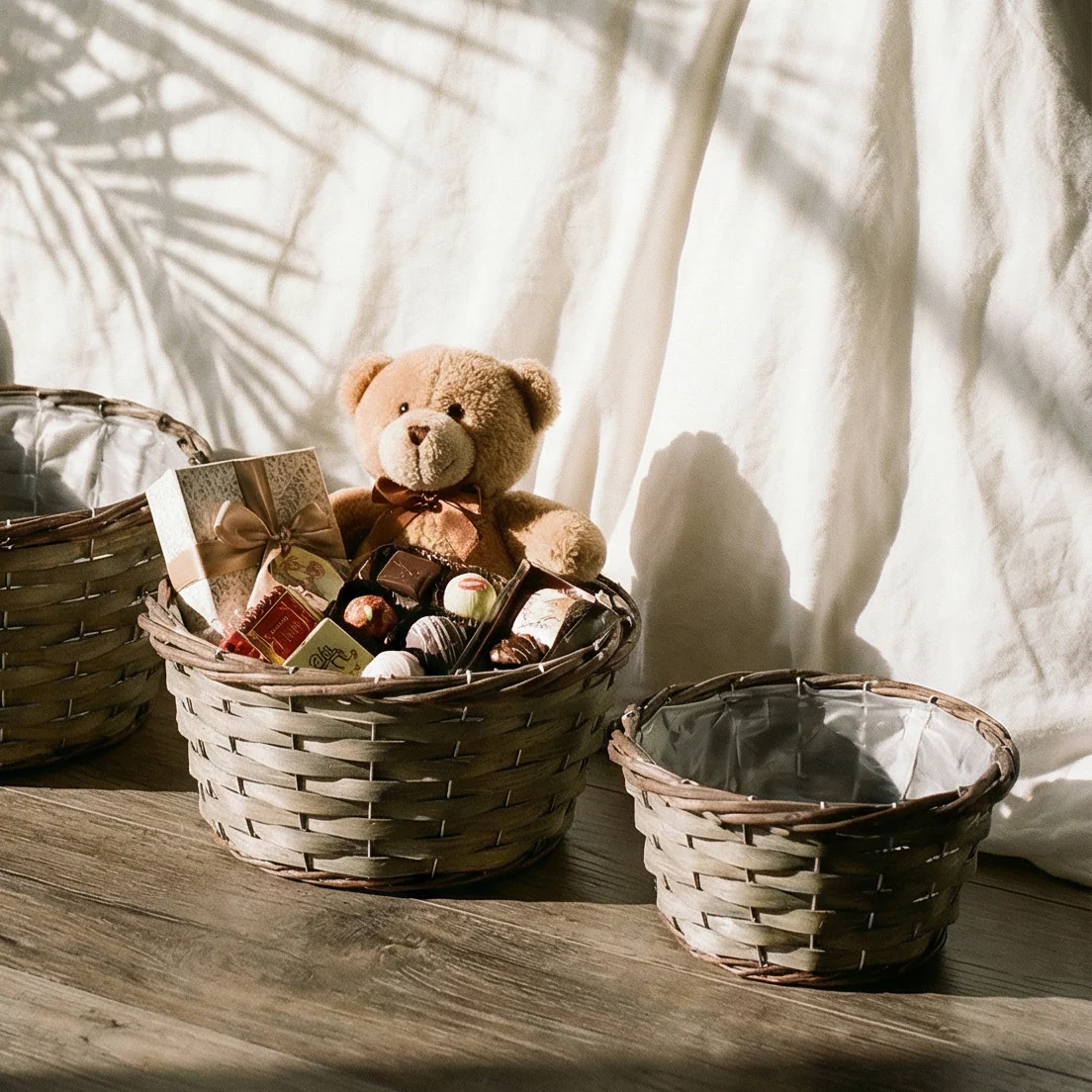 Set of 4 Round Bamboo Basket Set Dual Color - Image 7