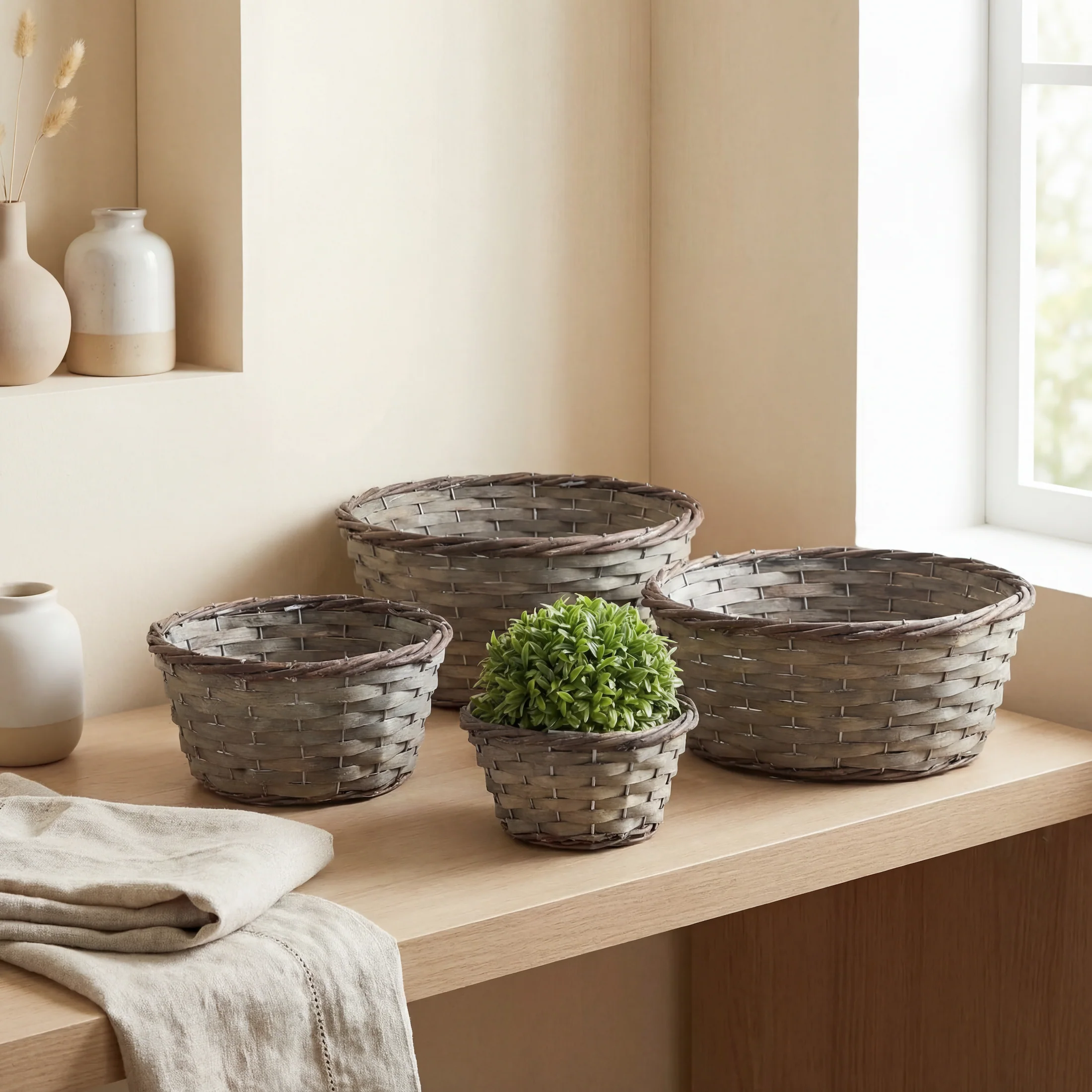 Set of 4 Round Bamboo Basket Set Dual Color - Image 9