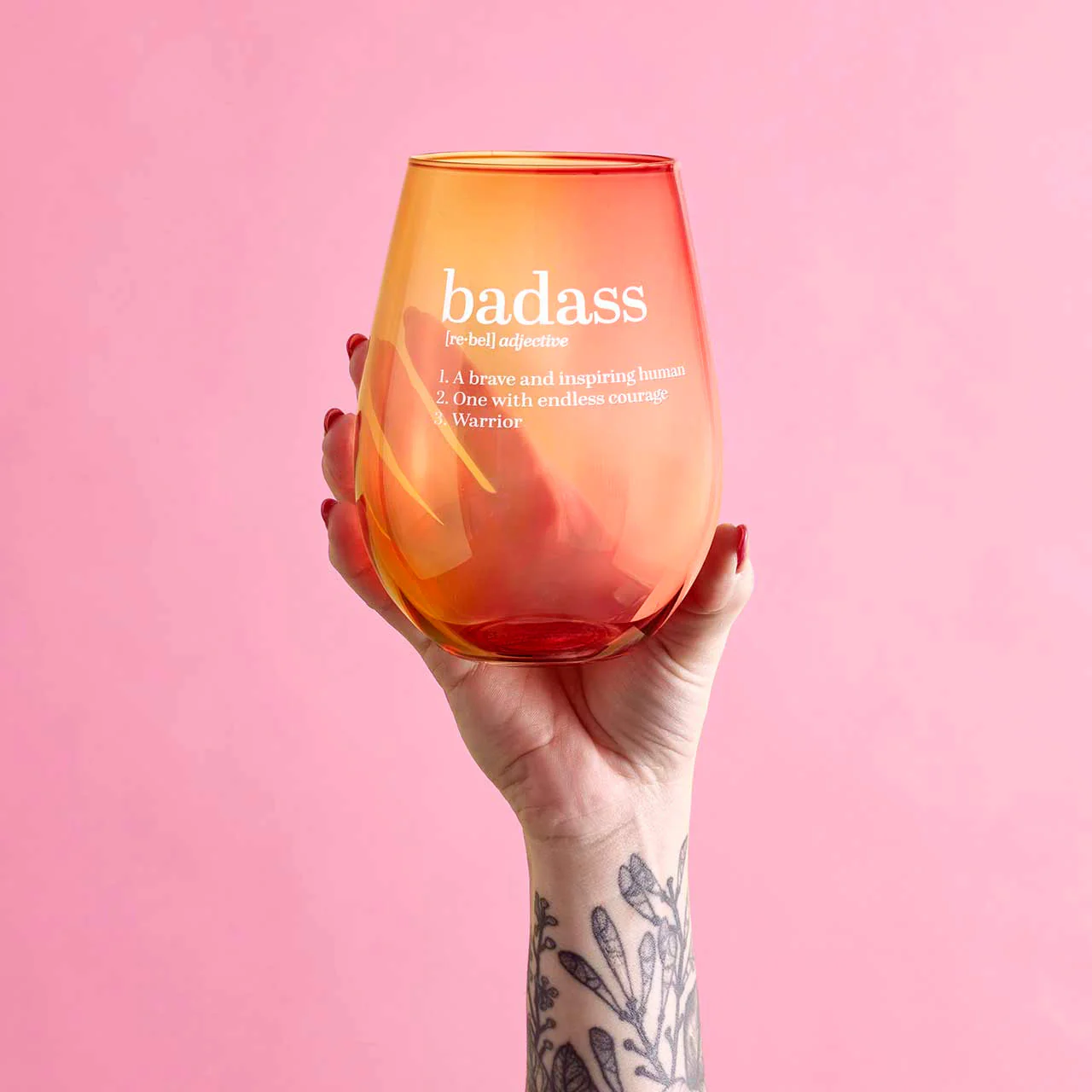Set of 6 Badass Jumbo Stemless Wine Glass in Orange Pink Ombre | 30 Oz. | Holds an Entire Bottle of Wine - Image 3
