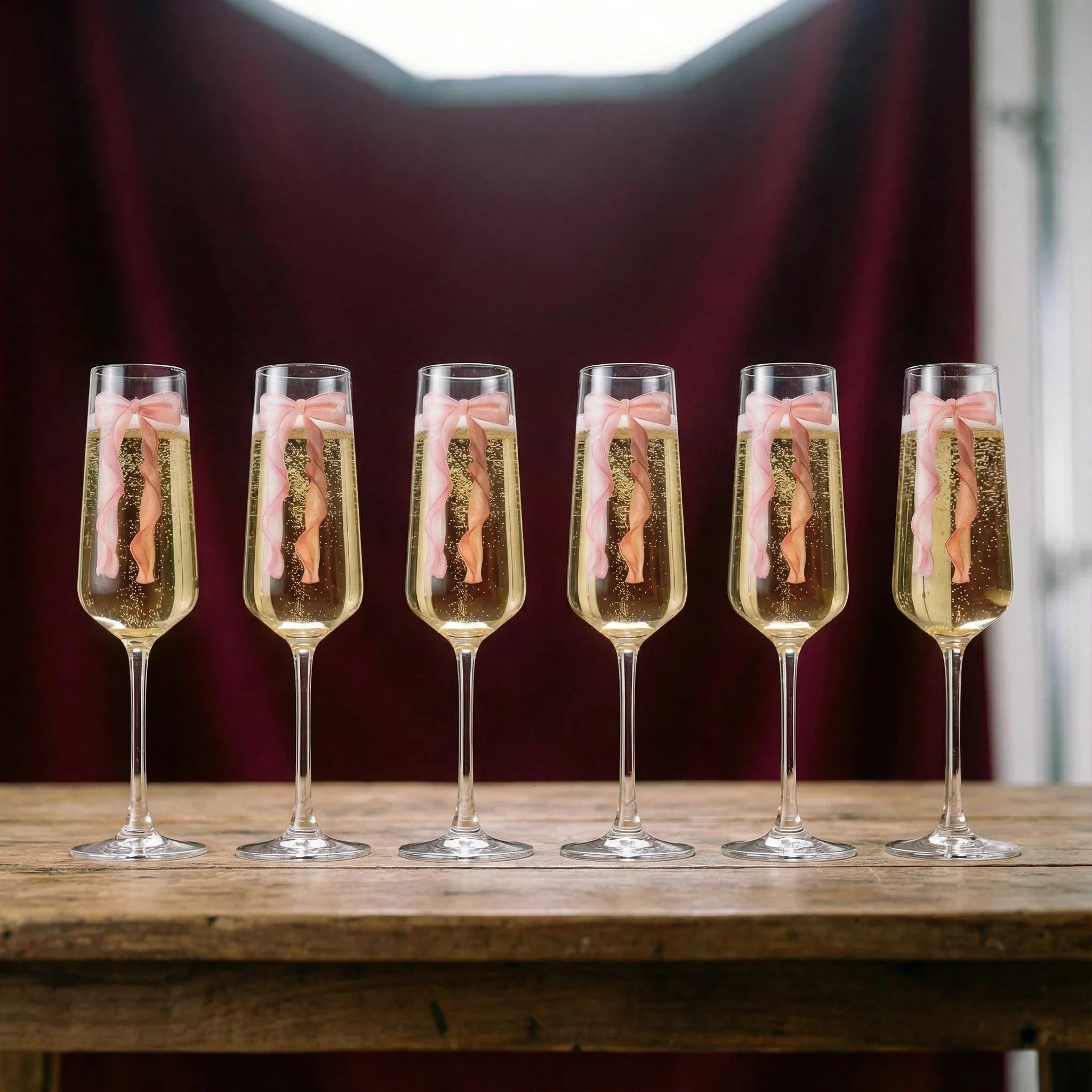 Set of 6 Bow Champagne Glasses | Coquette Bow Trend | Wedding Bridal Shower Gift - Image 9