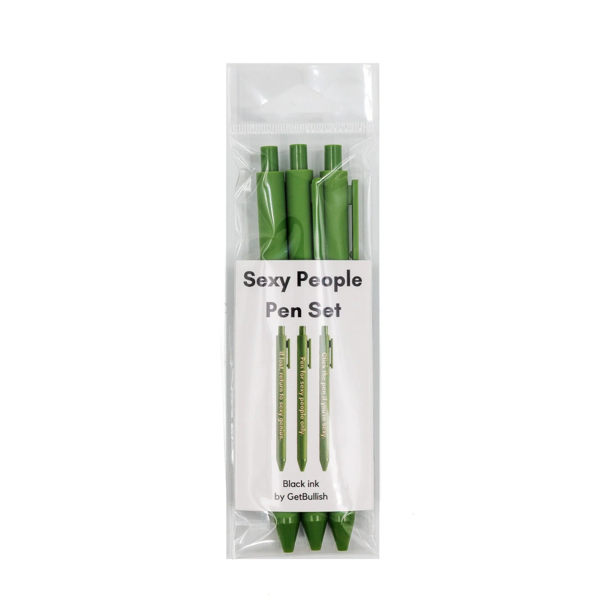 Sexy People Pen Set 🌹 | Gel Click Pen Gift Set | 3 Pens in Olive Green - Image 4