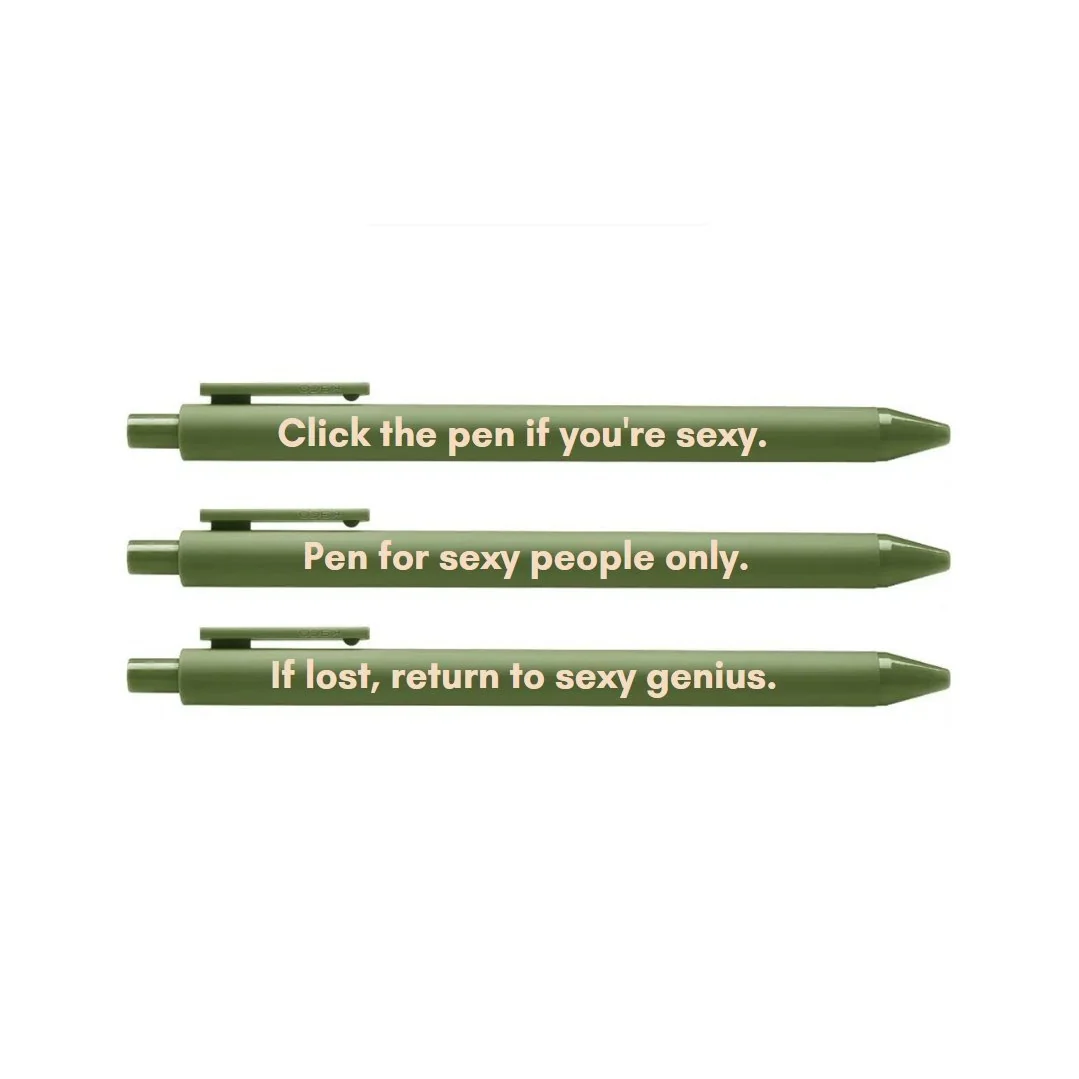Sexy People Pen Set 🌹 | Gel Click Pen Gift Set | 3 Pens in Olive Green - Image 6