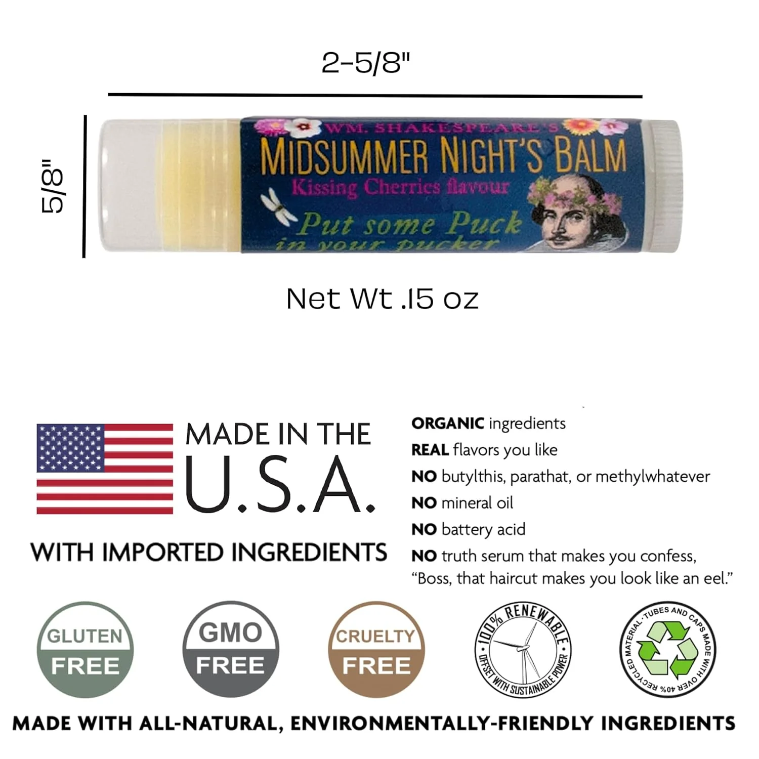 Shakespeare's Midsummer Night's Balm Kissing Cherries Flavor Lip Balm - Image 5