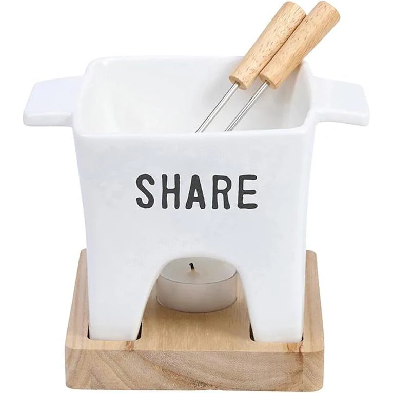 Tea Light Mini Fondue Pot Set for 2 | Giftable Cheese and Chocolate Warmer Bowl Gift Set with Mini Forks - Image 3
