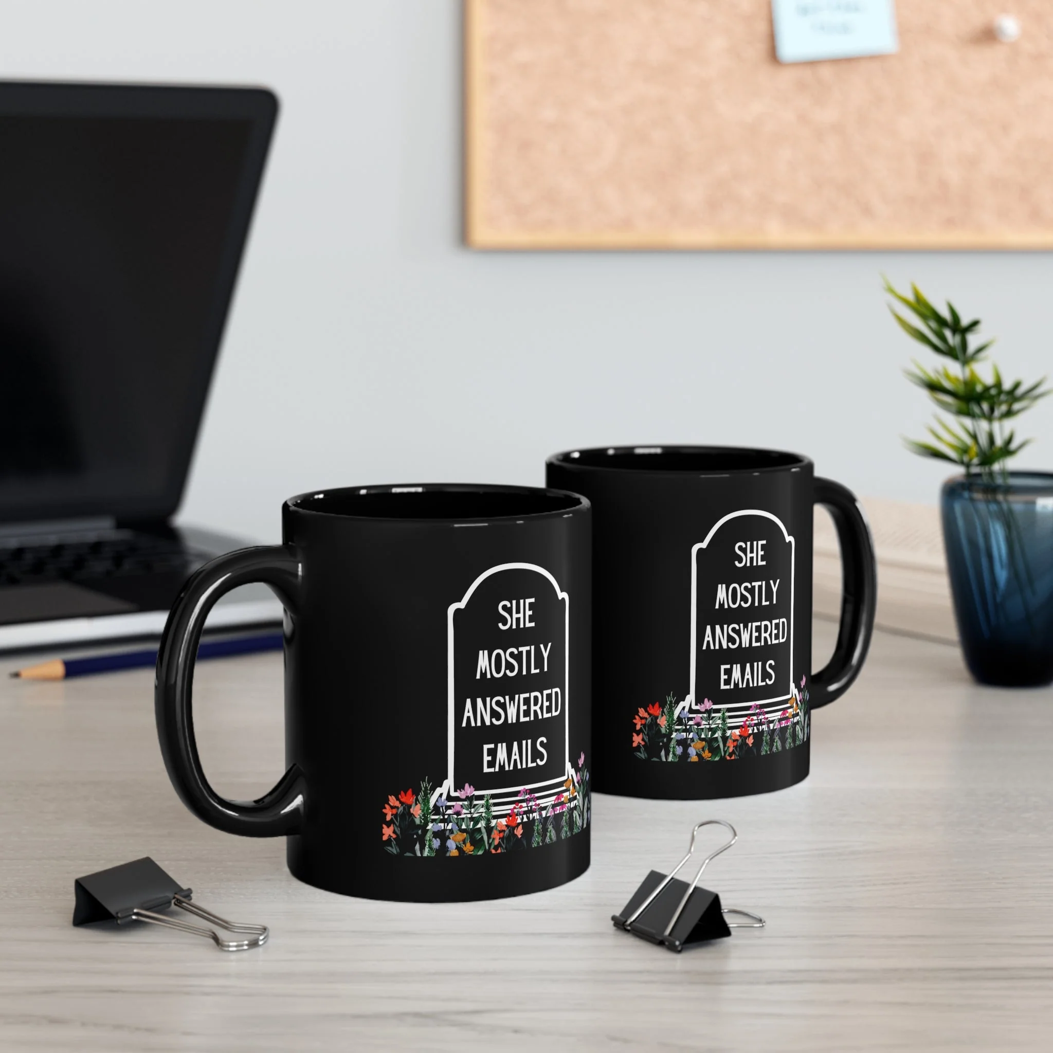 She Mostly Answered Emails in Grave Design 11oz Black Mug - Image 4