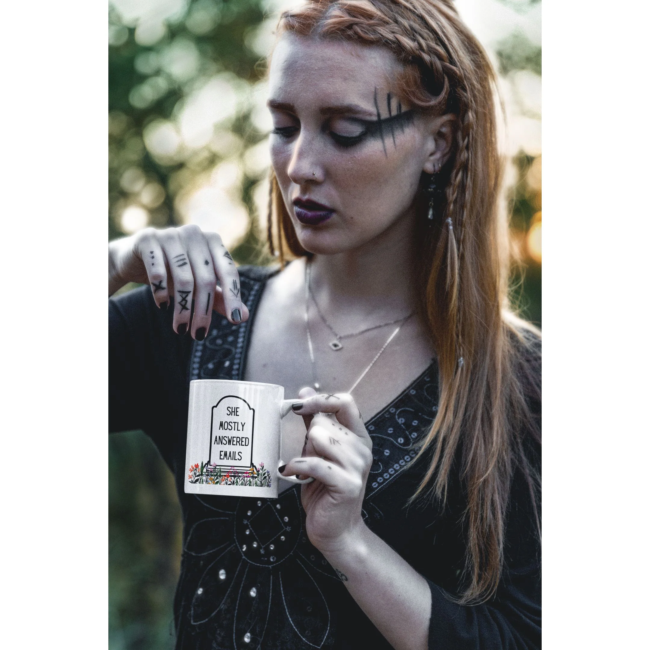 She Mostly Answered Emails in Grave Design Ceramic Mug 11oz - Image 2