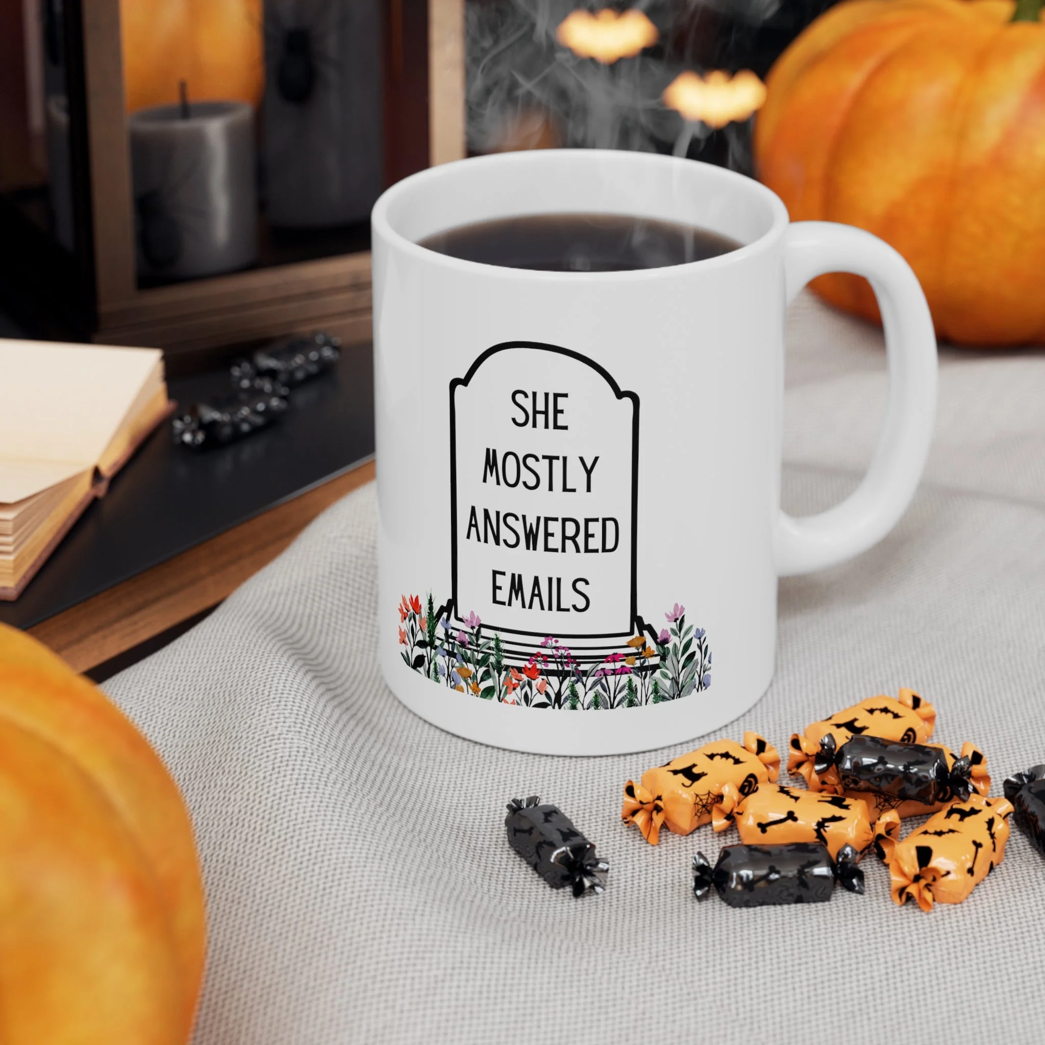 She Mostly Answered Emails in Grave Design Ceramic Mug 11oz - Image 3