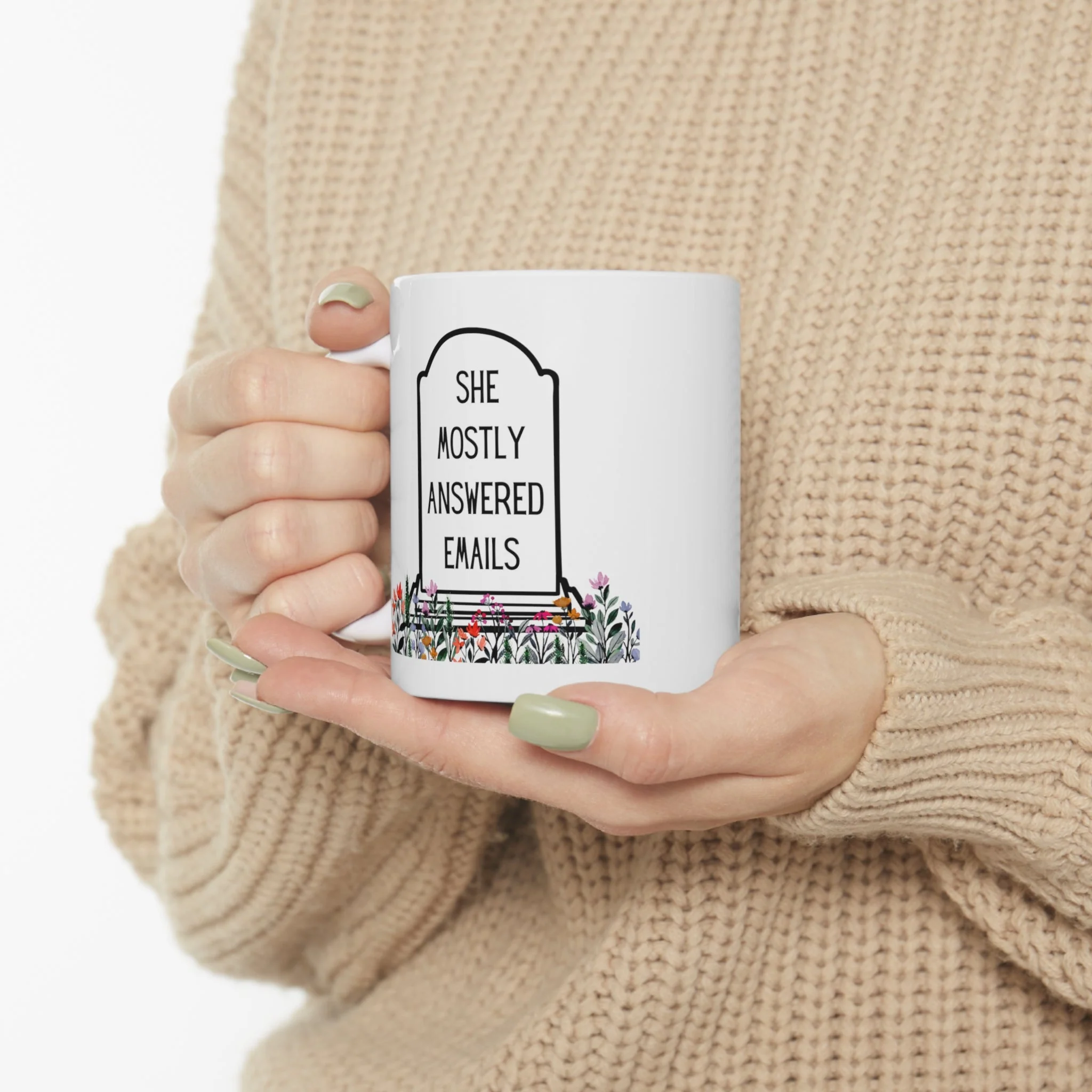 She Mostly Answered Emails in Grave Design Ceramic Mug 11oz - Image 7