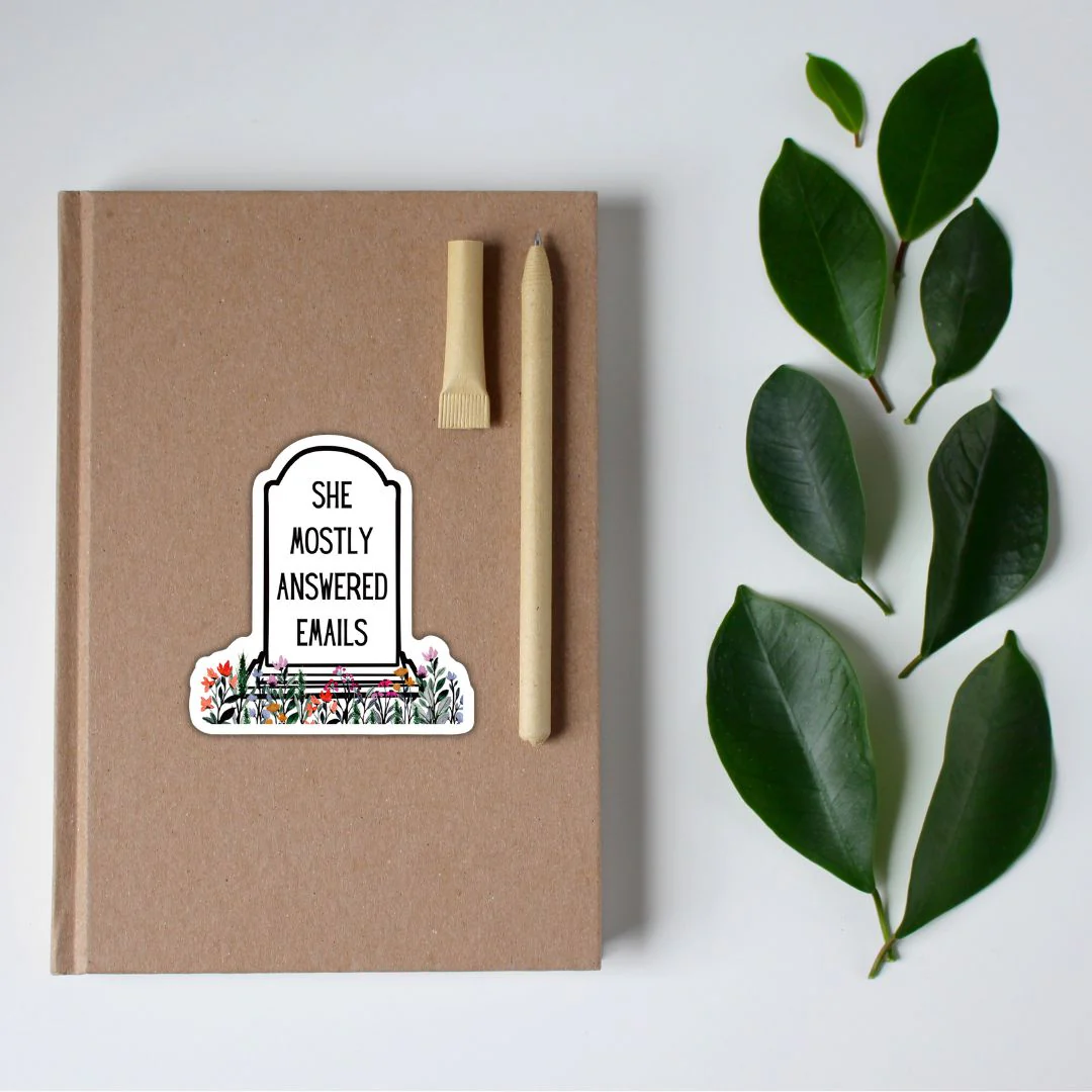 She Mostly Answered Emails in Grave Design | Vinyl Die Cut Sticker - Image 3
