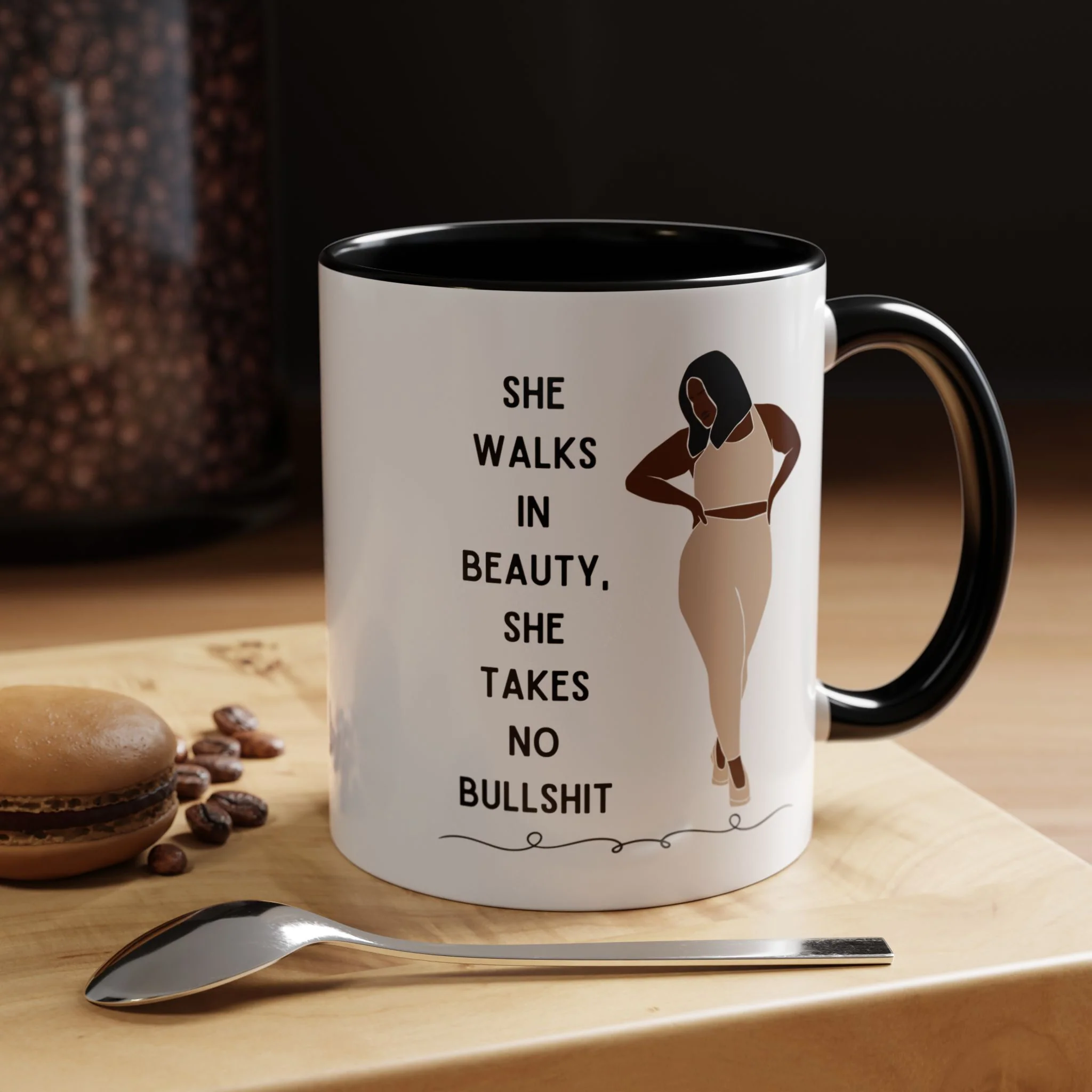 She Walks in Beauty, She Takes No Bullshit Accent Coffee Mug 11oz - Image 5