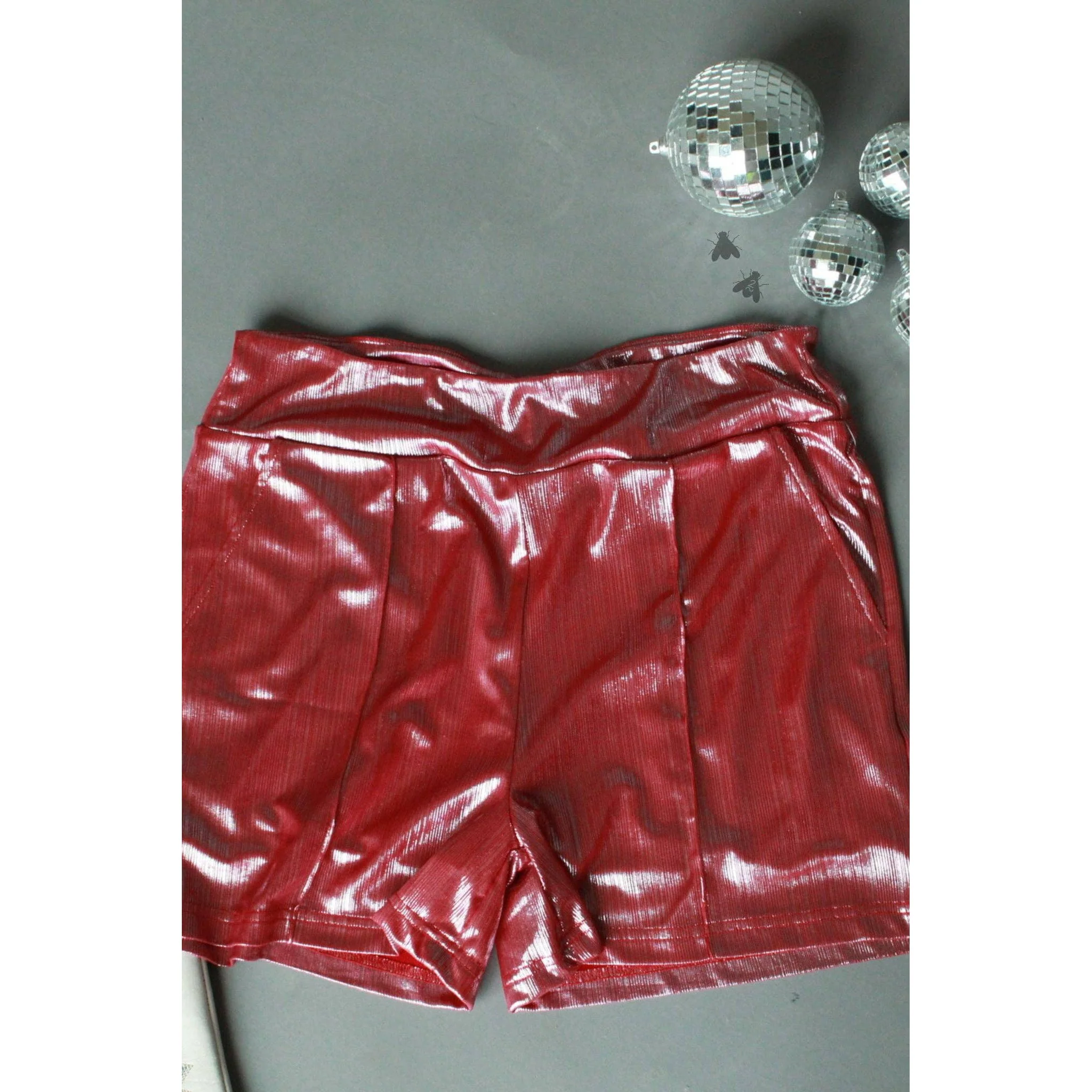 [Size M-3X] Shiny Short Firework in Red | Metallic Stretch Fabric - Image 2
