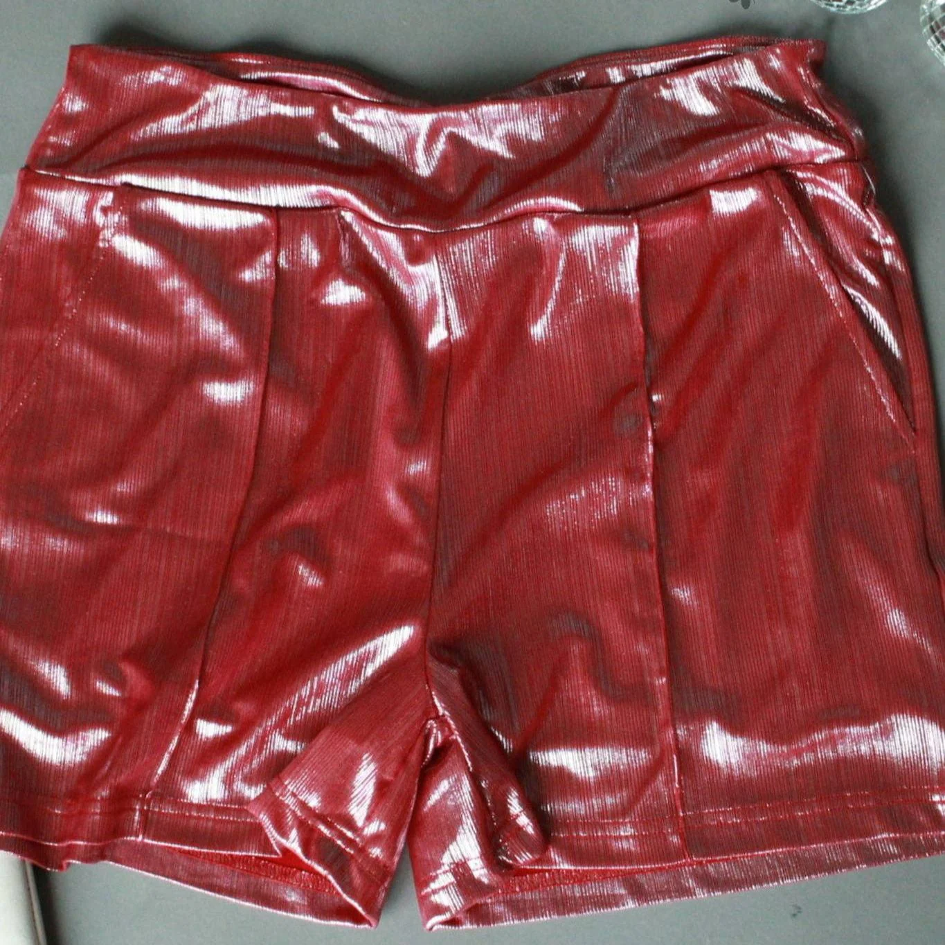 [Size M-3X] Shiny Short Firework in Red | Metallic Stretch Fabric - Image 5