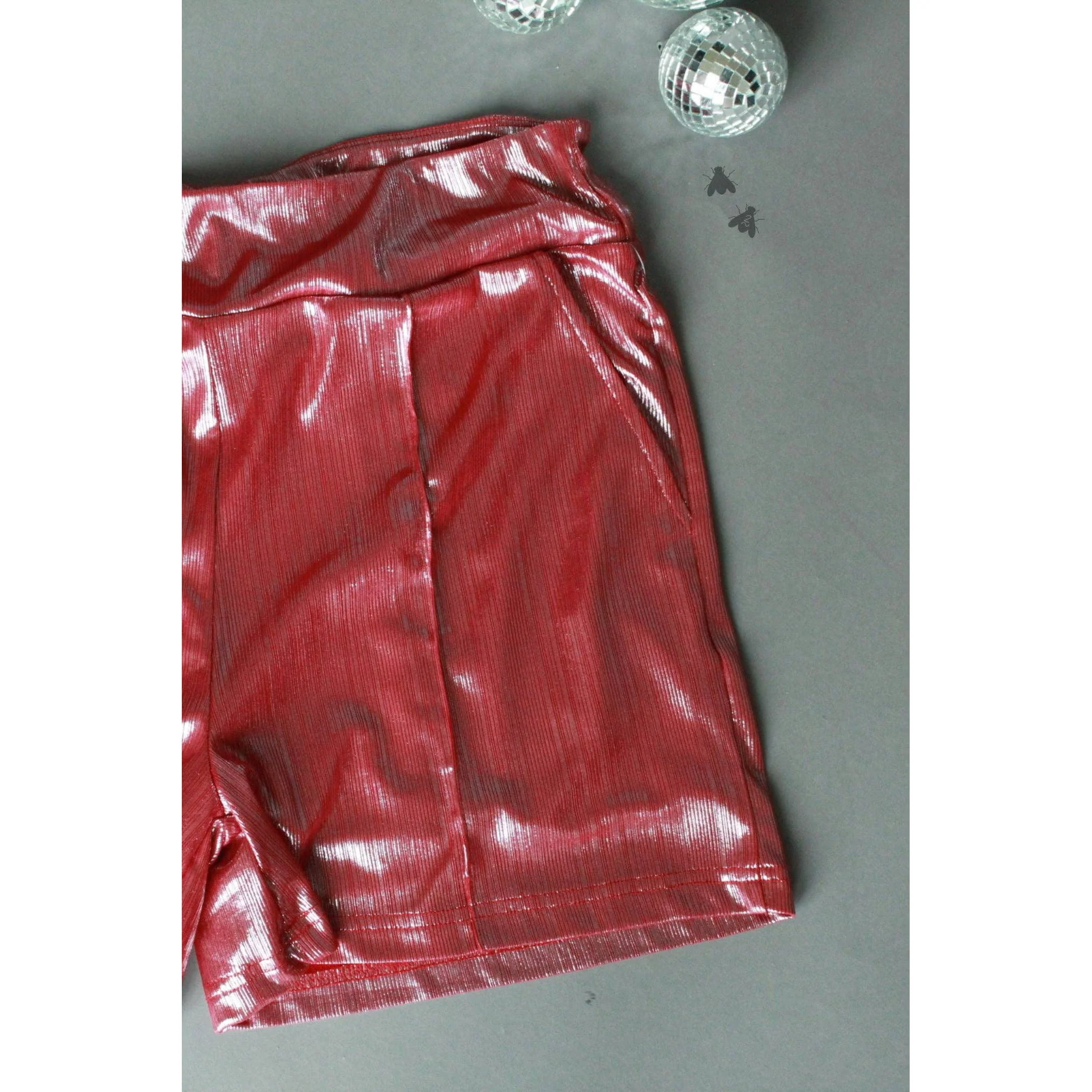 [Size M-3X] Shiny Short Firework in Red | Metallic Stretch Fabric - Image 8