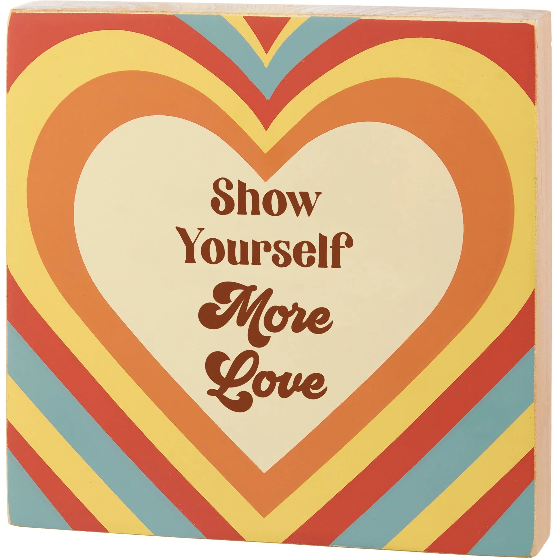 Show Yourself More Love Inspo Block Sign | Retro Hearts | 6" x 6" - Image 2