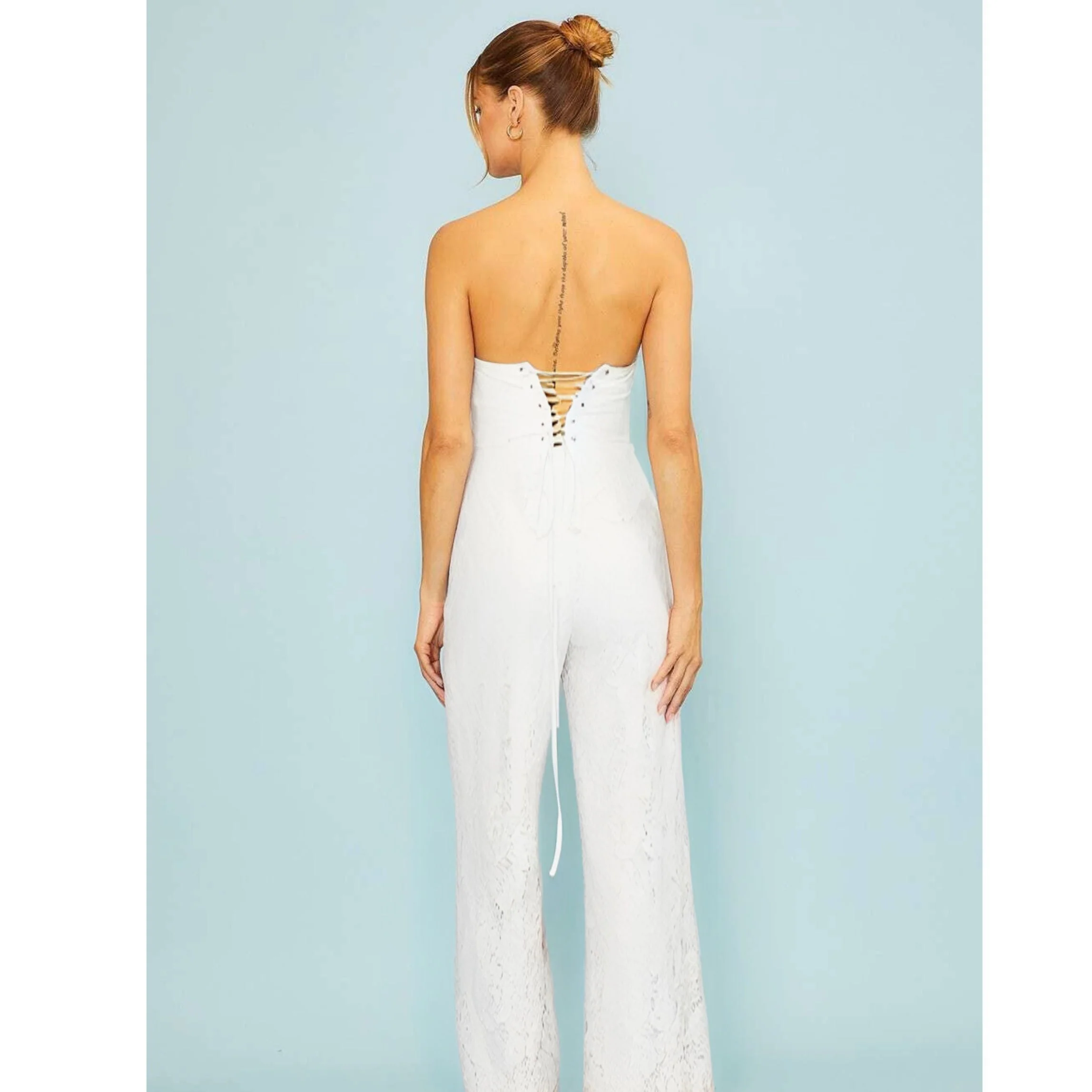 White Lace Corset Jumpsuit | Sleeveless Wide Leg Pants Formal Attire | [Sizes SM-L] - Image 4