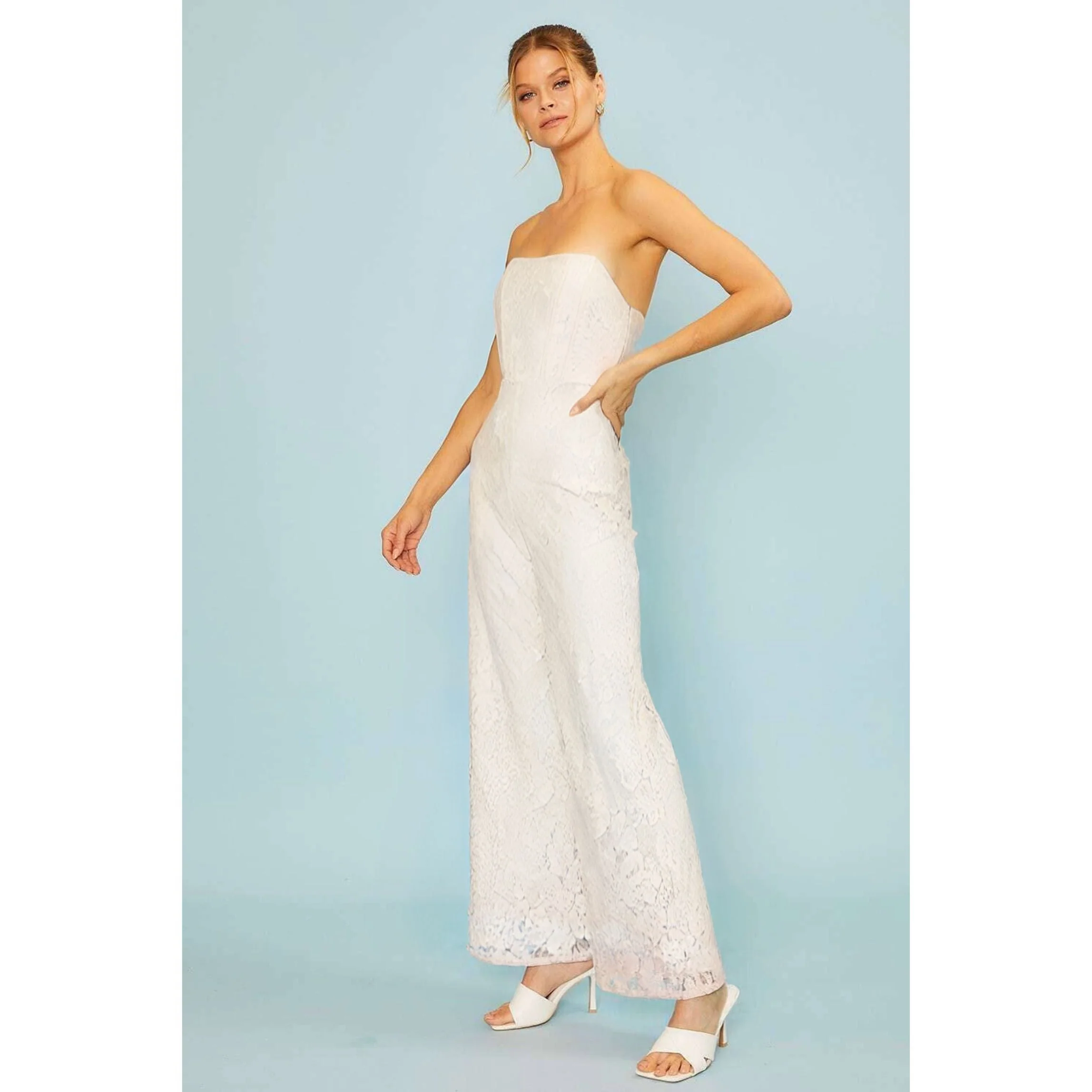 White Lace Corset Jumpsuit | Sleeveless Wide Leg Pants Formal Attire | [Sizes SM-L] - Image 5