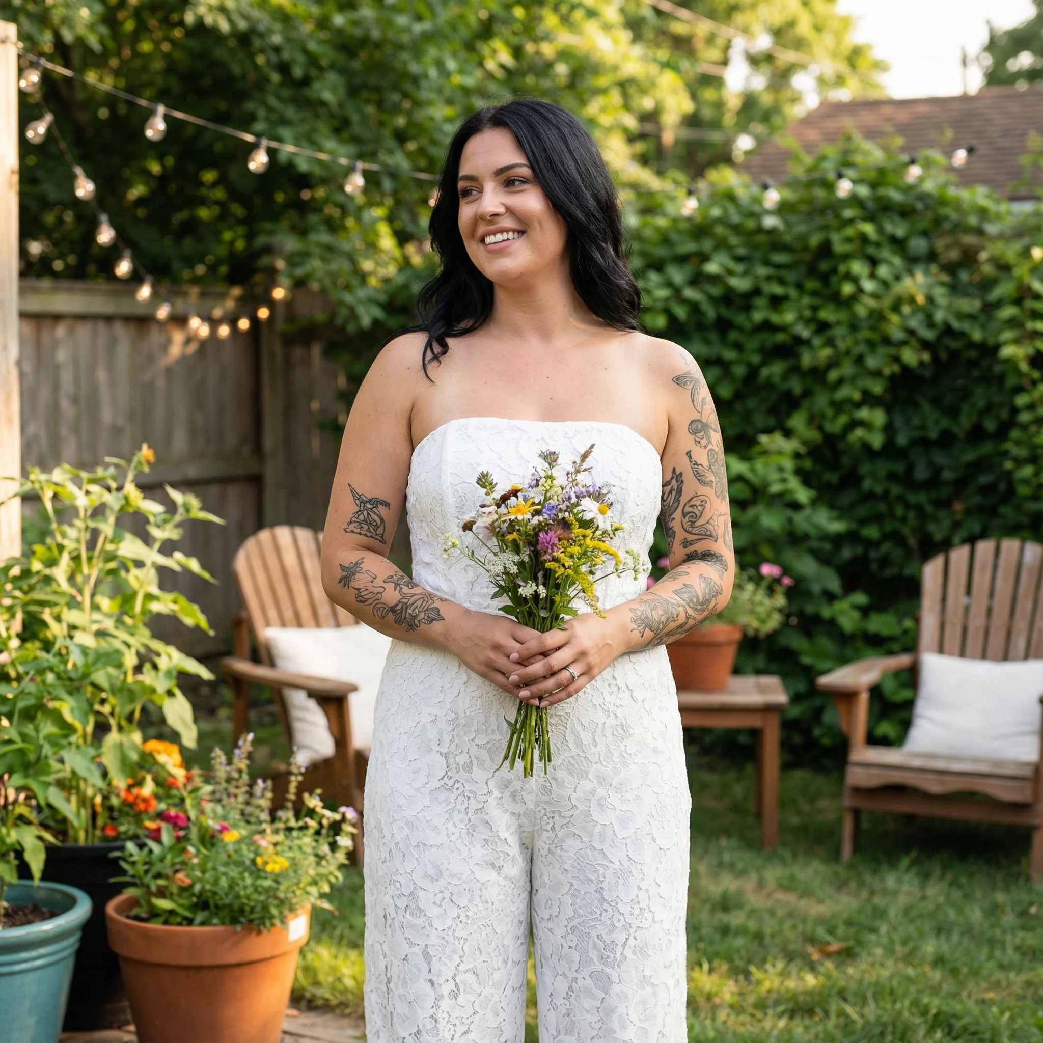 White Lace Corset Jumpsuit | Sleeveless Wide Leg Pants Formal Attire | [Sizes SM-L] - Image 7