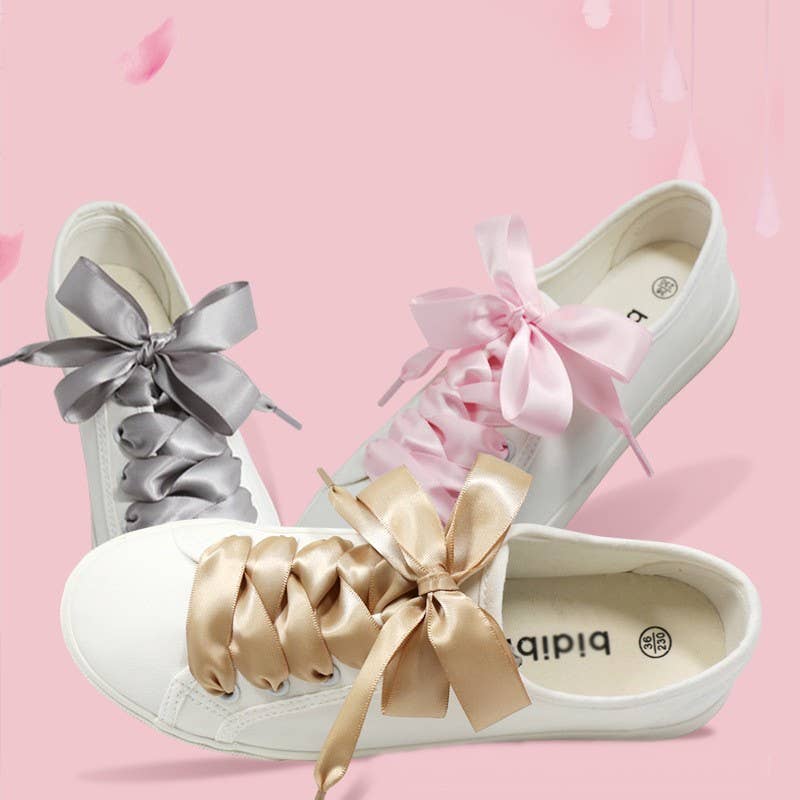 Silk Satin Ribbon Bow Pair Shoe Laces [Available in 4 Colors]