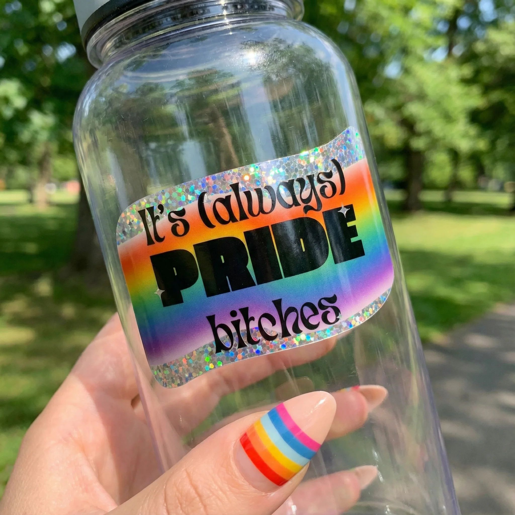 Silver Glitter It's Always Pride Bitches Sticker | LGBTQ Rainbow Vinyl Die Cut Decal - Image 2