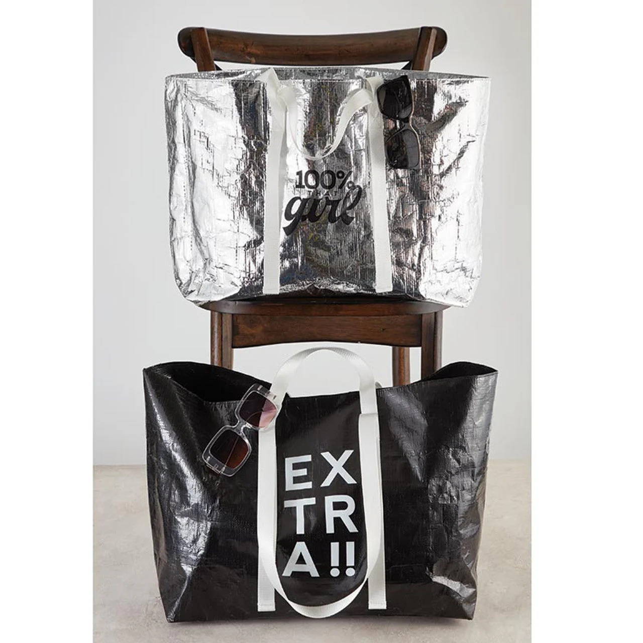 100% That Girl Large Silver Wrinkle Carry All Bag | Big Grocery Shopping Tote Bag - Image 2