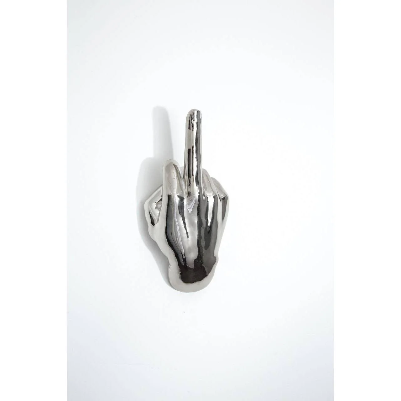 Silver Middle Finger Wall Mounted Hook | Modern Ceramic Statement Sculpture | 7" Tall - Image 3