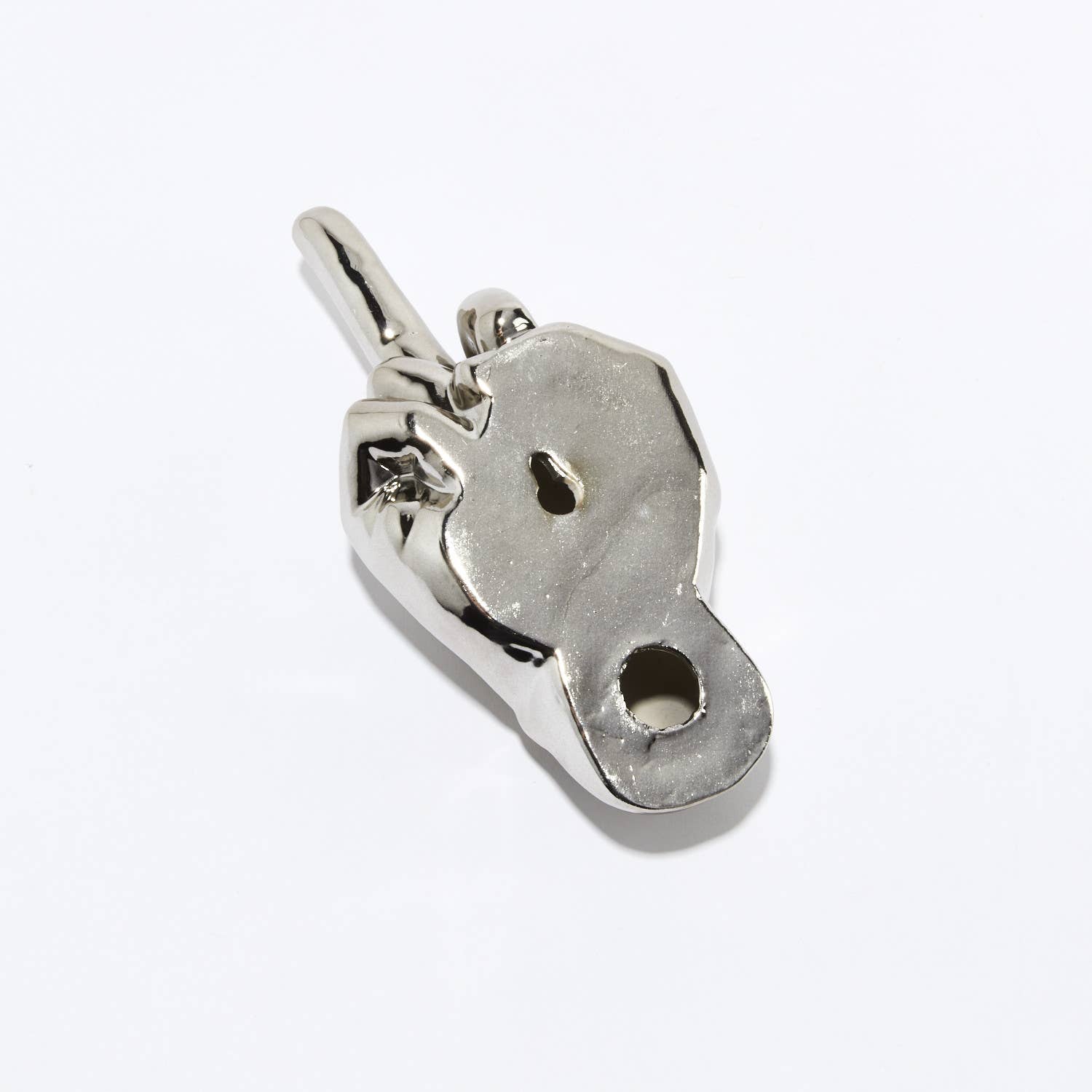 Silver Middle Finger Wall Mounted Hook | Modern Ceramic Statement Sculpture | 7" Tall - Image 4