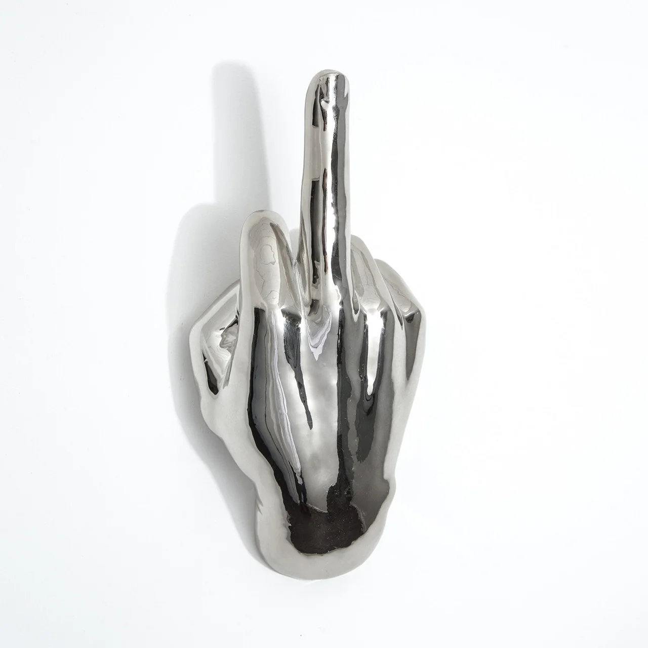 Silver Middle Finger Wall Mounted Hook | Modern Ceramic Statement Sculpture | 7" Tall - Image 6