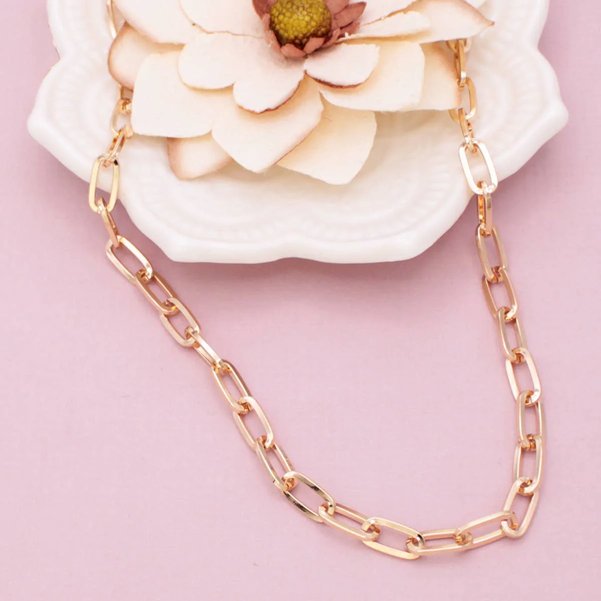 Simple Gold Paperclip Link Chain Necklace | Layering Outfit Fashion Jewelry - Image 2