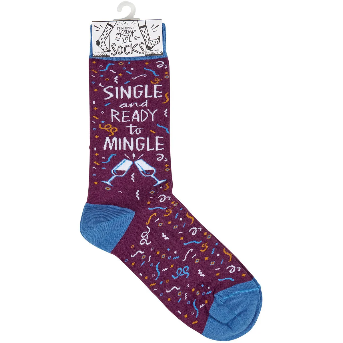 Single and Ready To Mingle Socks | Wine and Confetti Illustration | Gift for Her - Image 4