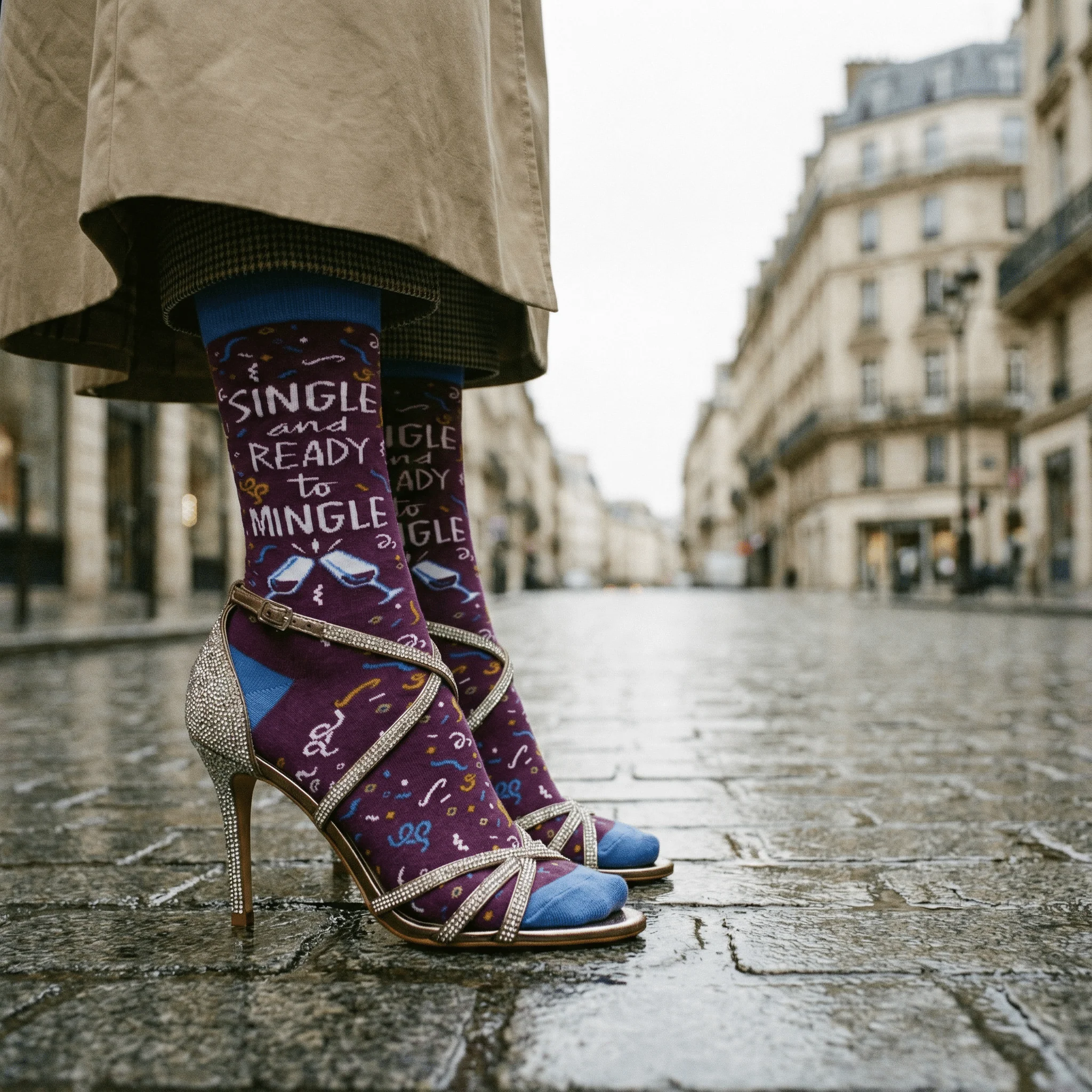 Single and Ready To Mingle Socks | Wine and Confetti Illustration | Gift for Her - Image 5
